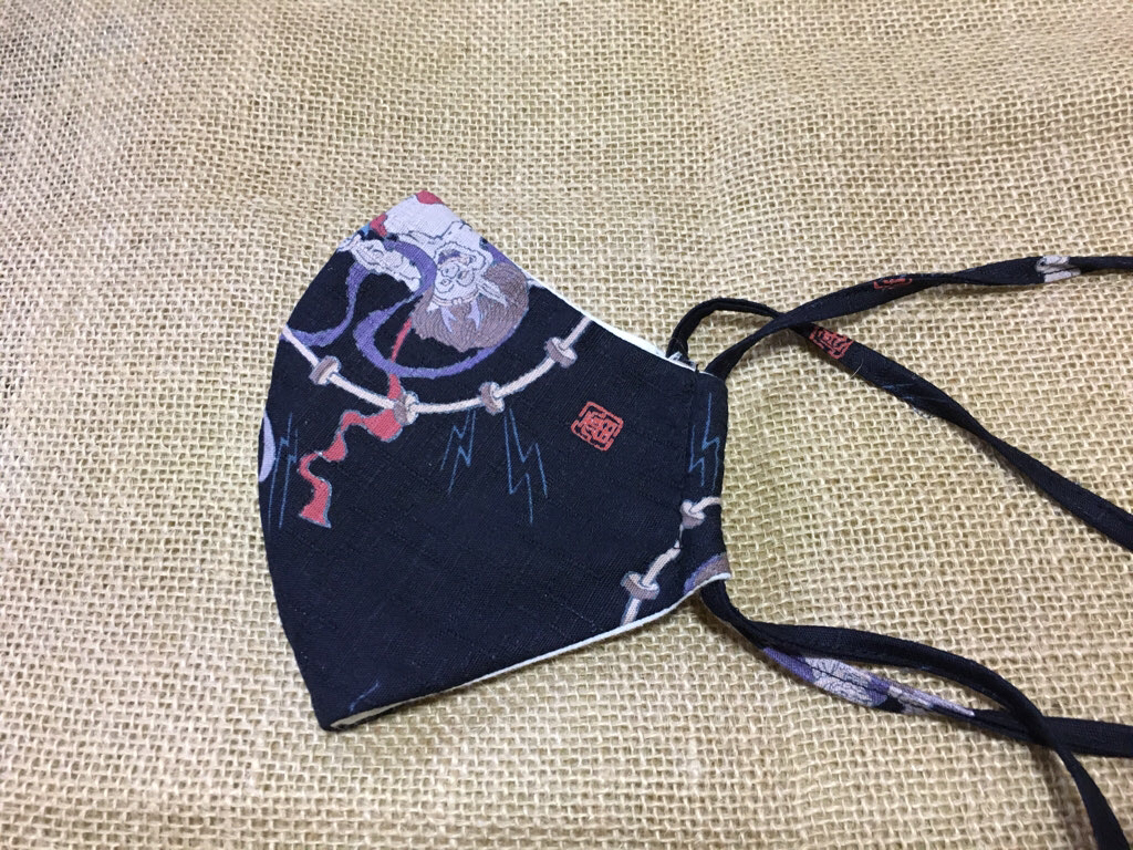 和柄の立体マスク紺 風雷神 Lサイズ 大人用 Iichi ハンドメイド クラフト作品 手仕事品の通販