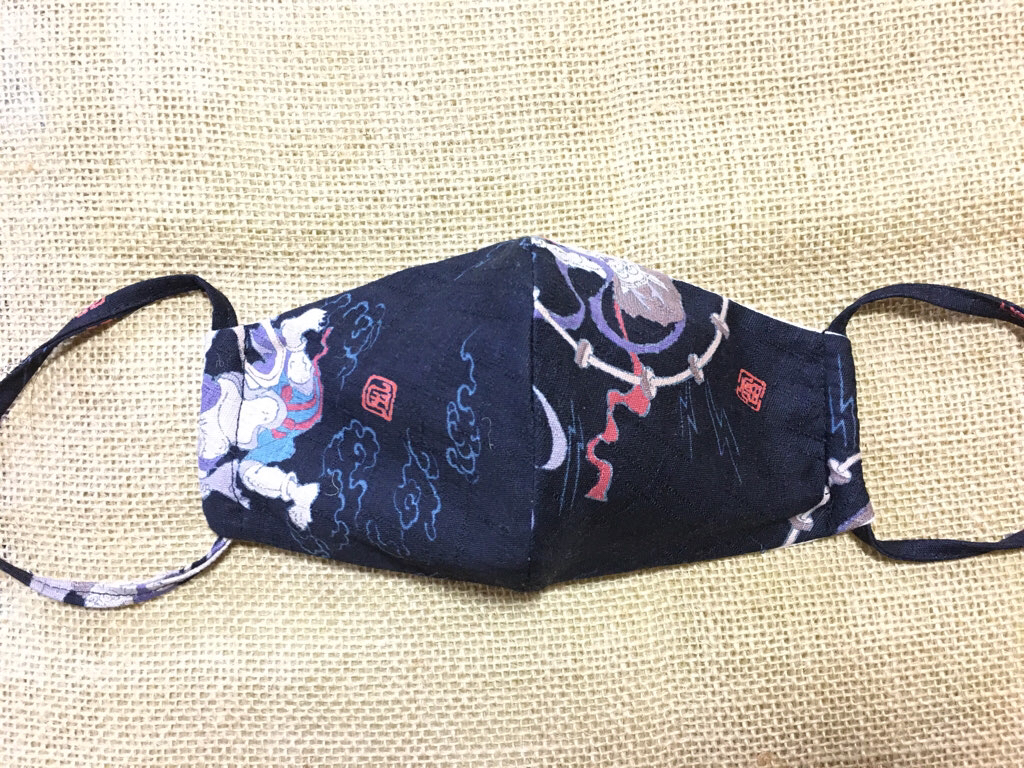 和柄の立体マスク紺 風雷神 Lサイズ 大人用 Iichi ハンドメイド クラフト作品 手仕事品の通販