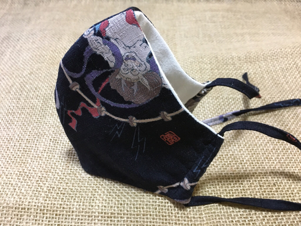 和柄の立体マスク紺 風雷神 Lサイズ 大人用 Iichi ハンドメイド クラフト作品 手仕事品の通販