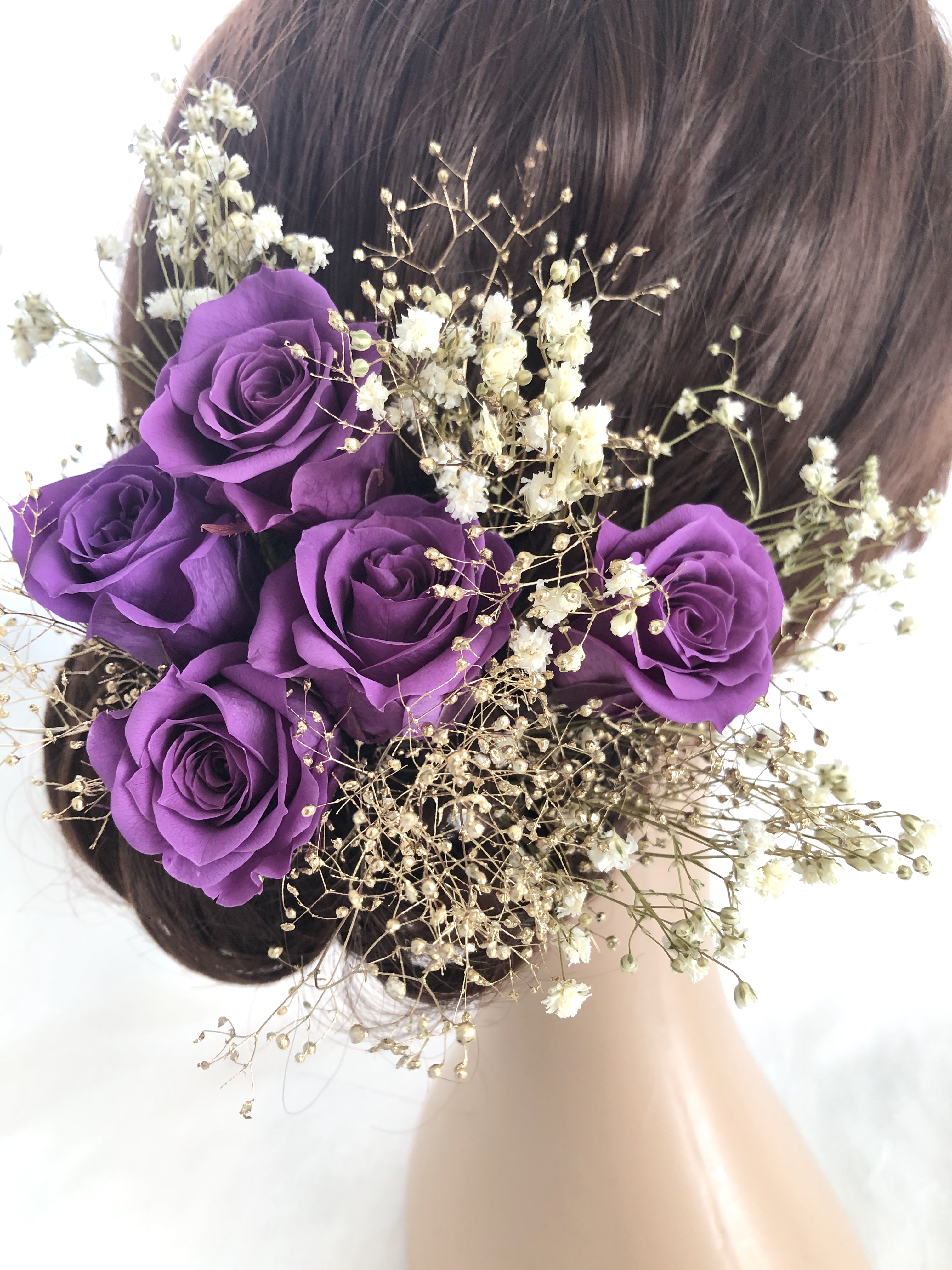 ヘッドドレス 髪飾りプリザーブドフラワー ウェディング 前撮り和装 紫の薔薇 Iichi ハンドメイド クラフト作品 手仕事品の通販