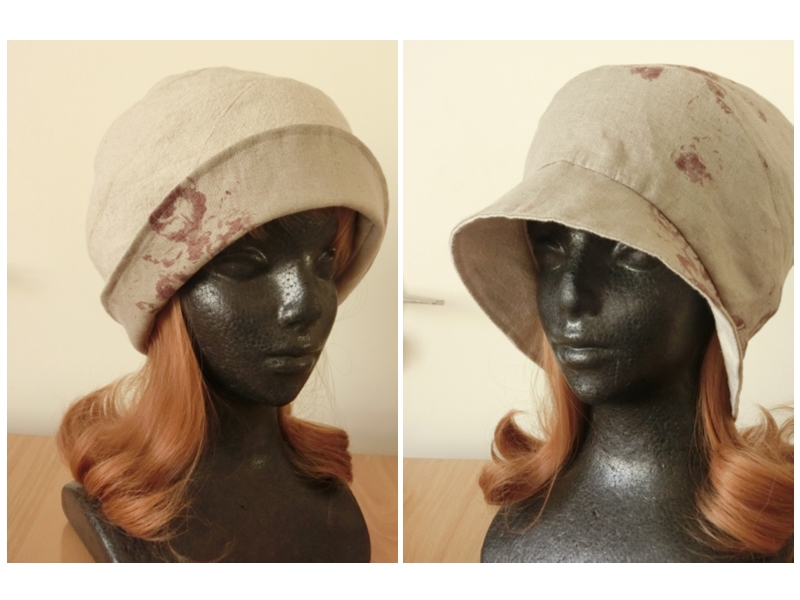 2way 麻100 アンティークローズ リバーシブル帽子 Mサイズ57 5 かぶり方色々 Iichi ハンドメイド クラフト作品 手仕事品の通販