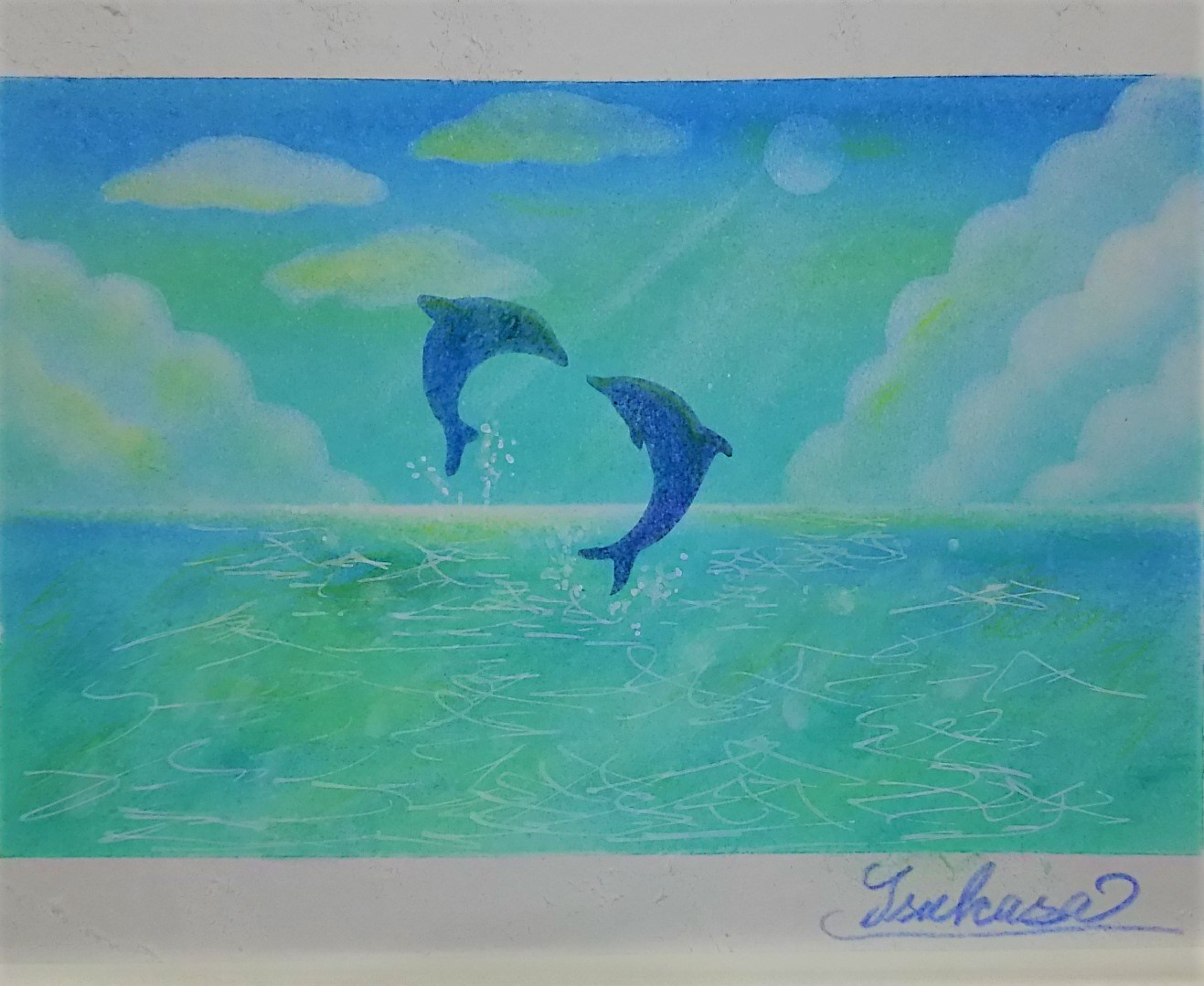 海とイルカのパステルアート 心地よく晴れた日 Iichi ハンドメイド クラフト作品 手仕事品の通販