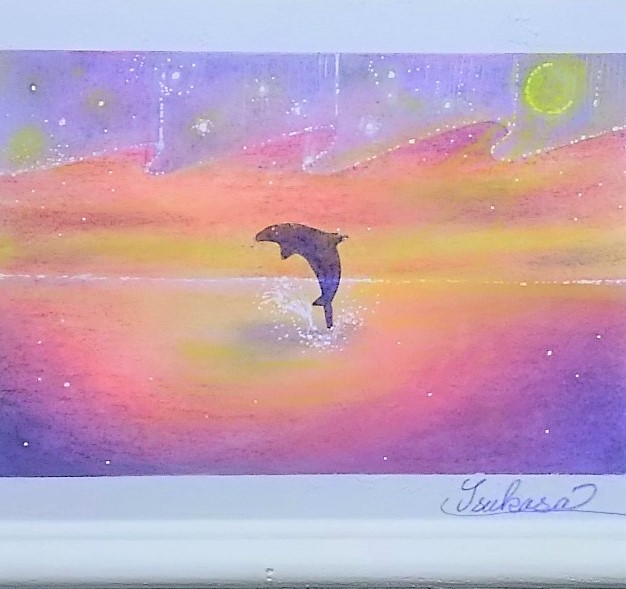 海とイルカのパステルアート Under The Aurora オーロラの下で Iichi ハンドメイド クラフト作品 手仕事品の通販
