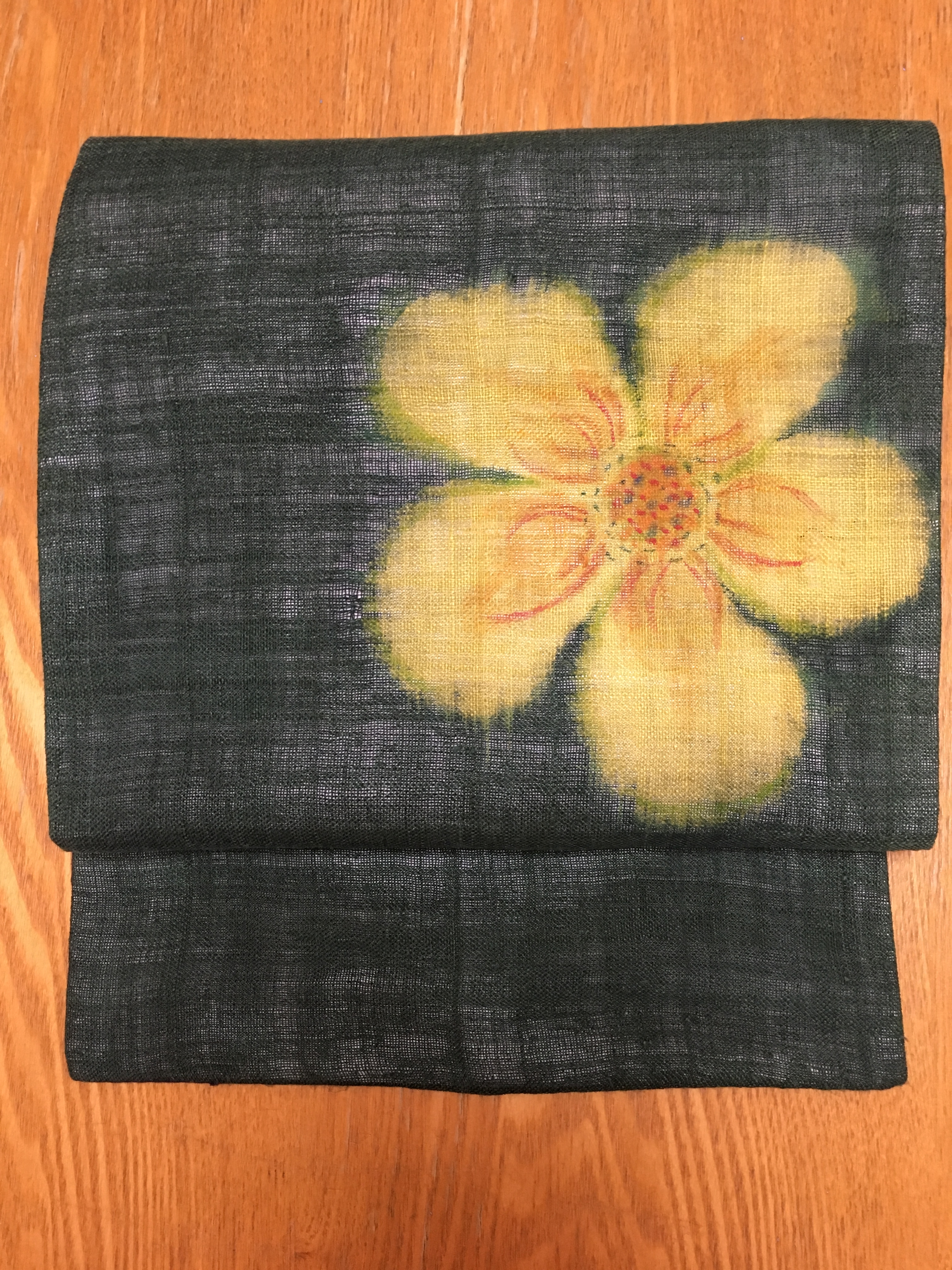 黄色い花と赤い花の名古屋帯 Iichi ハンドメイド クラフト作品 手仕事品の通販