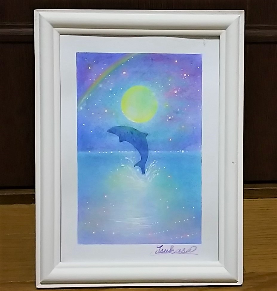 海とイルカのパステルアート Close To The Moon クロス トゥ ムーン Iichi ハンドメイド クラフト作品 手仕事品の通販