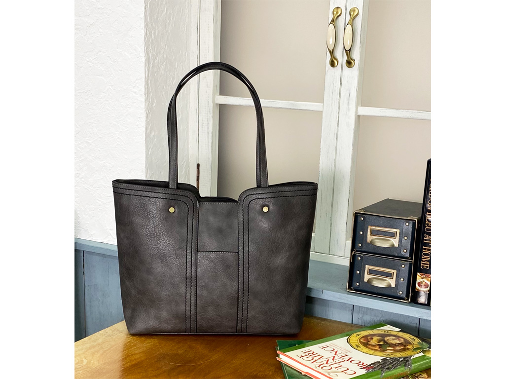 超軽量 対応 太ステッチ フェイクレザー2way トートバッグ Grey Iichi ハンドメイド クラフト作品 手仕事品の通販