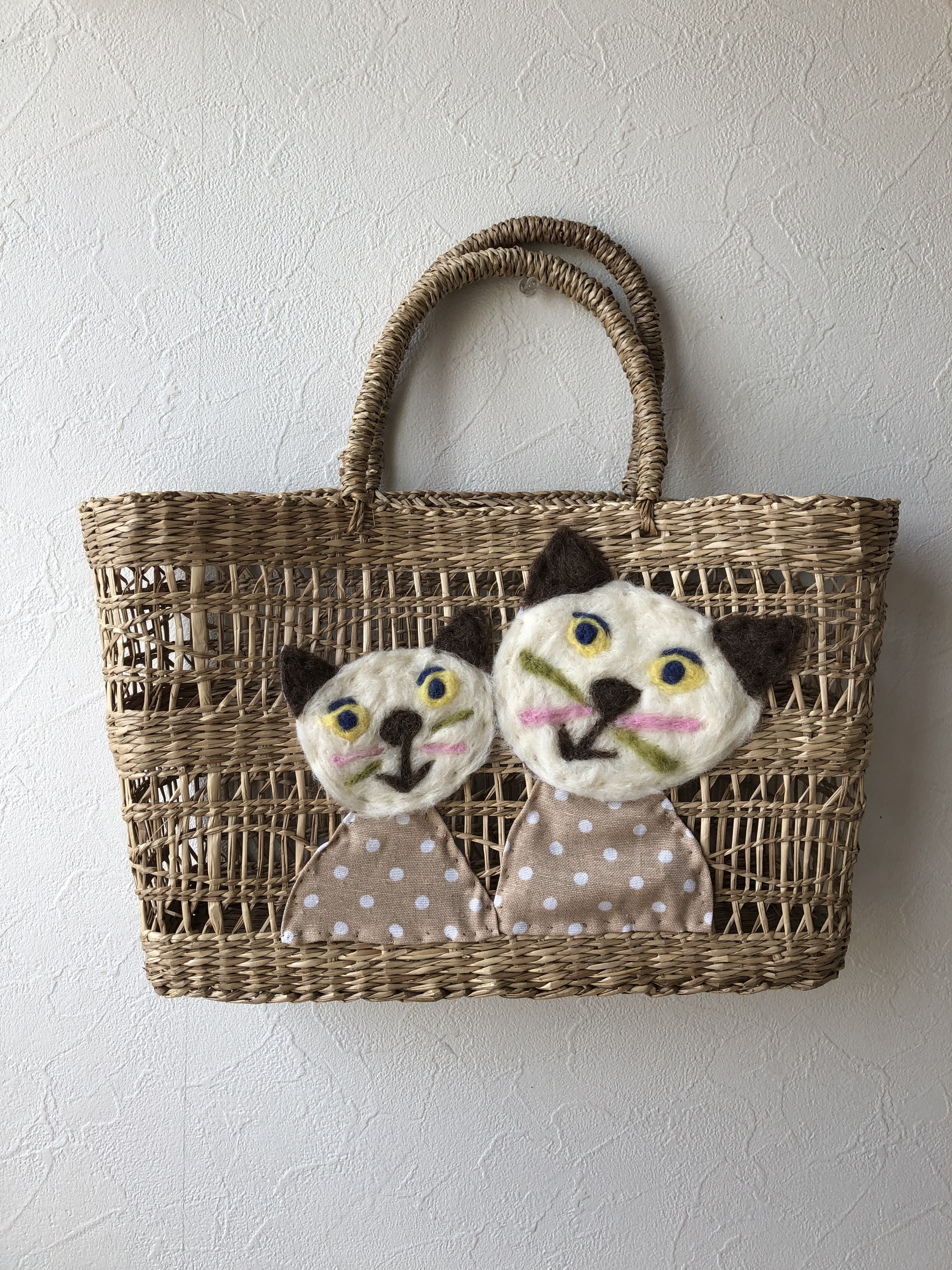 猫の親子のカゴバッグ Iichi ハンドメイド クラフト作品 手仕事品の通販