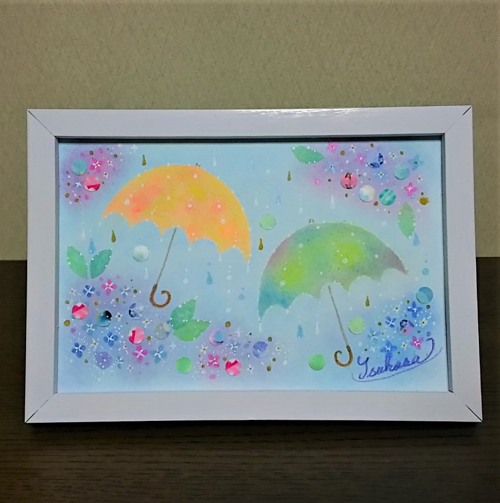 パステルアート 雨光り傘踊る梅雨景色 Iichi ハンドメイド クラフト作品 手仕事品の通販