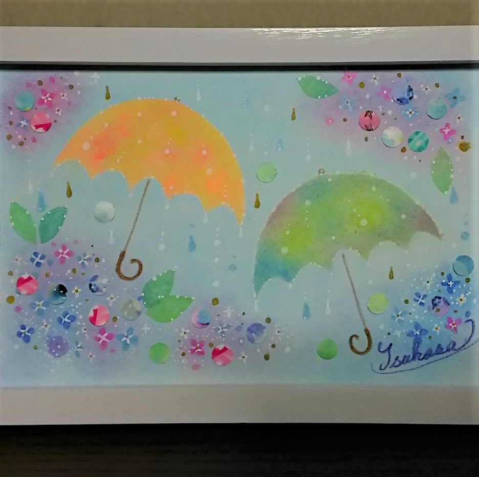 パステルアート 雨光り傘踊る梅雨景色 Iichi ハンドメイド クラフト作品 手仕事品の通販