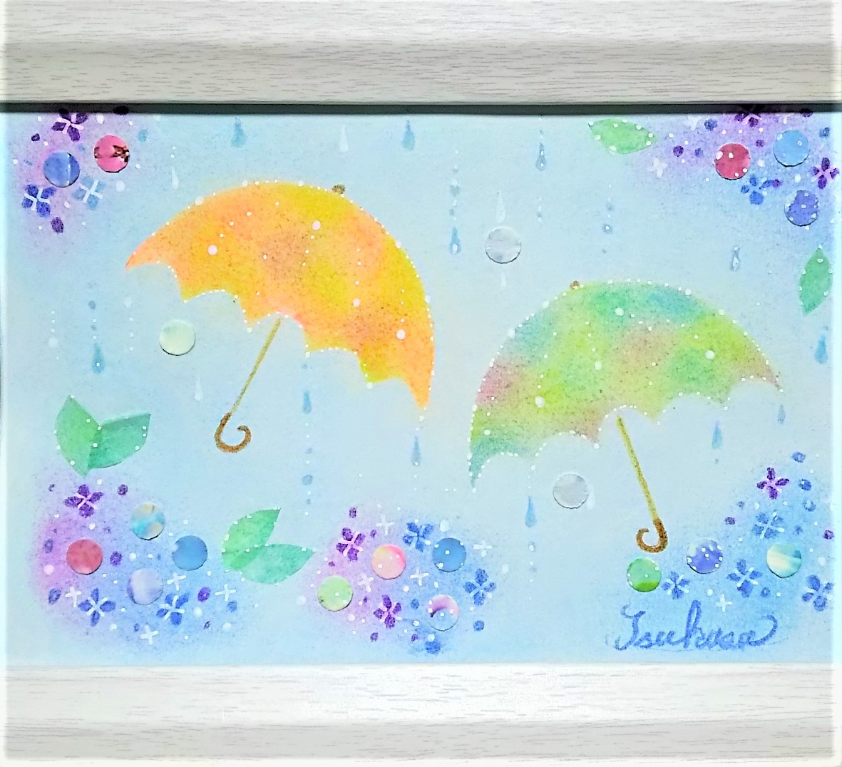 パステルアート 雨光り傘踊る梅雨景色 パステル画原画 Iichi ハンドメイド クラフト作品 手仕事品の通販