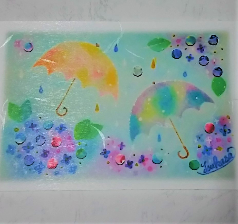 紫陽花と雨傘のポストカード2枚セット 和紙 パステルアート イラスト Iichi ハンドメイド クラフト作品 手仕事品の通販