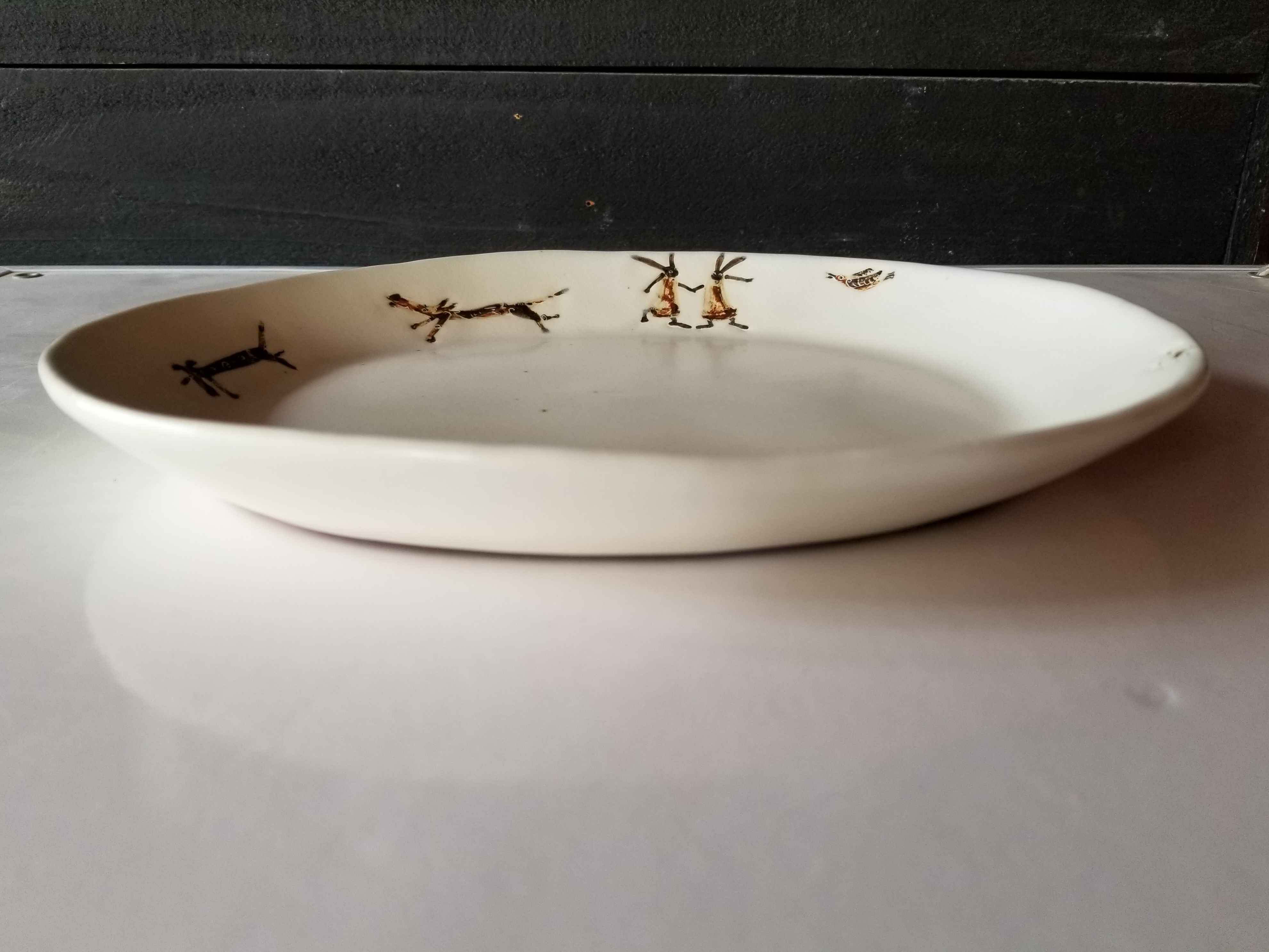 ぐるっとお散歩だ円皿 ウサギ犬とり太陽 Iichi ハンドメイド クラフト作品 手仕事品の通販