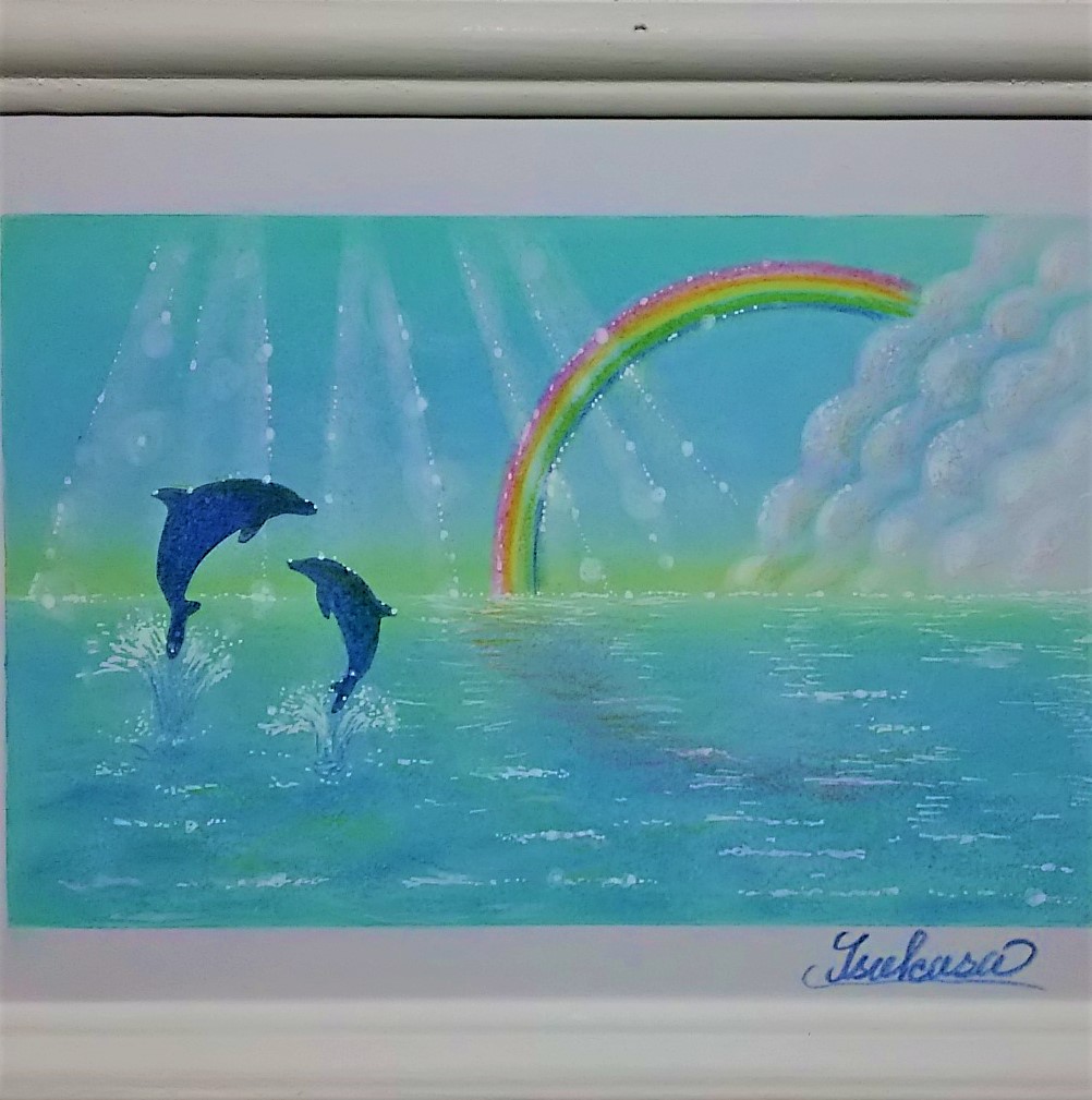 海とイルカのパステルアート 陽の光 虹の彩り Iichi ハンドメイド クラフト作品 手仕事品の通販