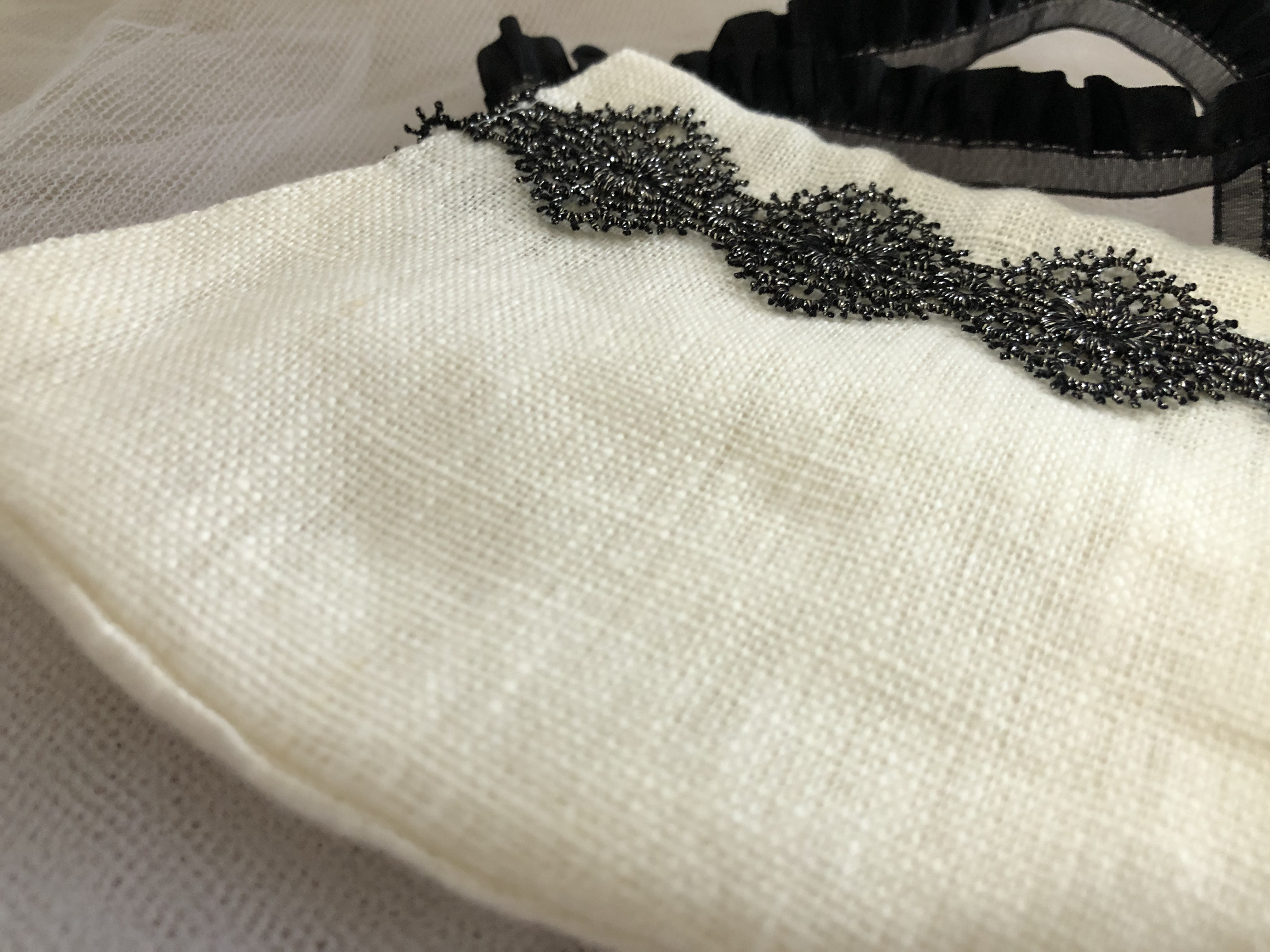 夏マスク ホワイトリネンと黒ラメレースの手作りマスク Iichi ハンドメイド クラフト作品 手仕事品の通販