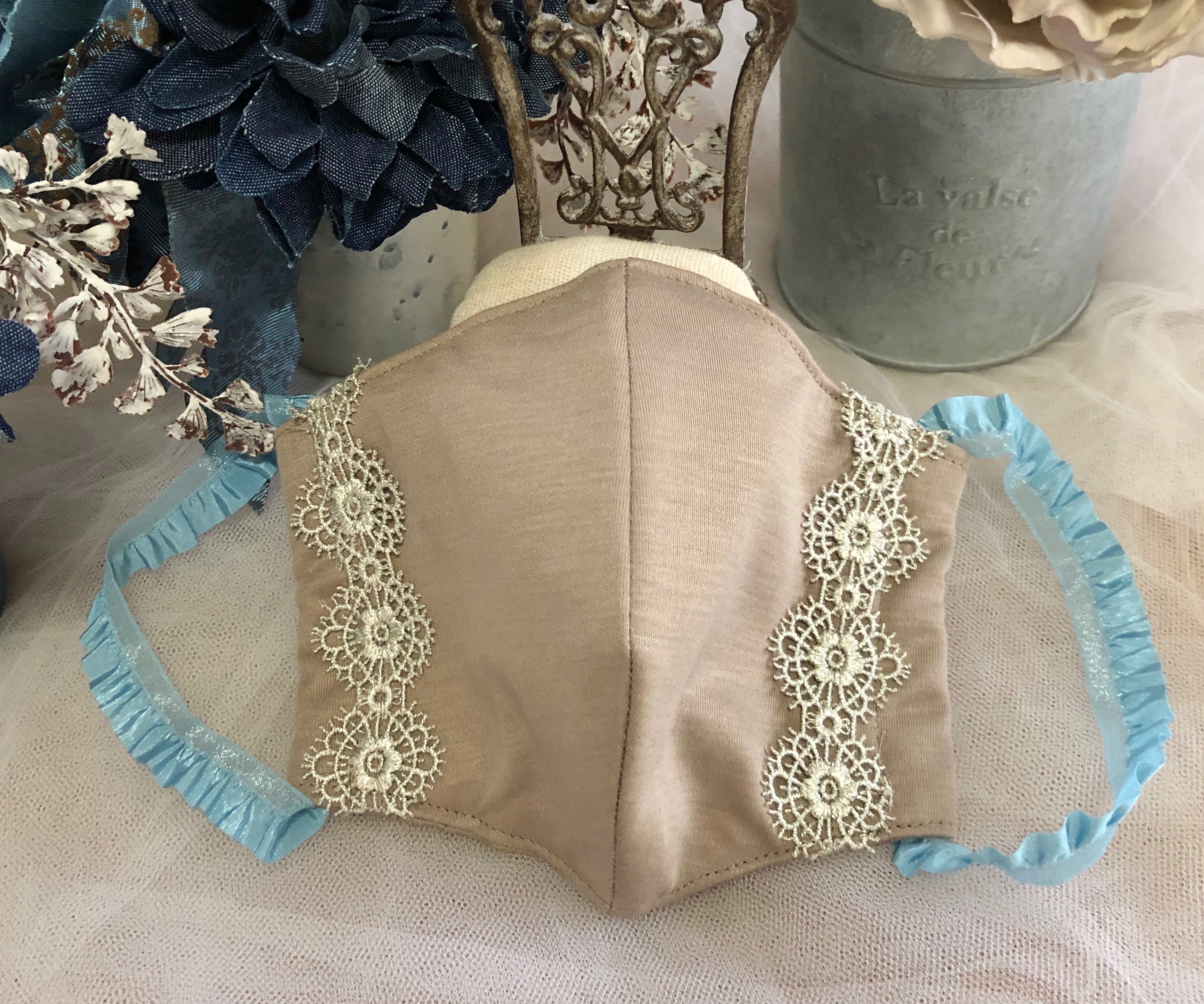 夏マスク サラサラとしたストレッチ素材とシルバーレースの手作りマスク マスク Iichi ハンドメイド クラフト作品 手仕事品の通販