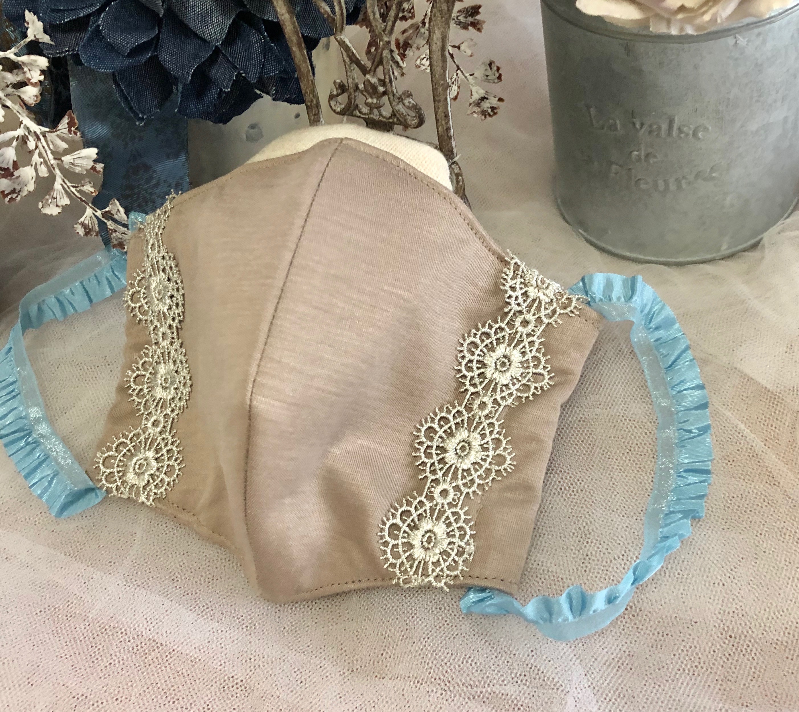 夏マスク サラサラとしたストレッチ素材とシルバーレースの手作りマスク マスク Iichi ハンドメイド クラフト作品 手仕事品の通販