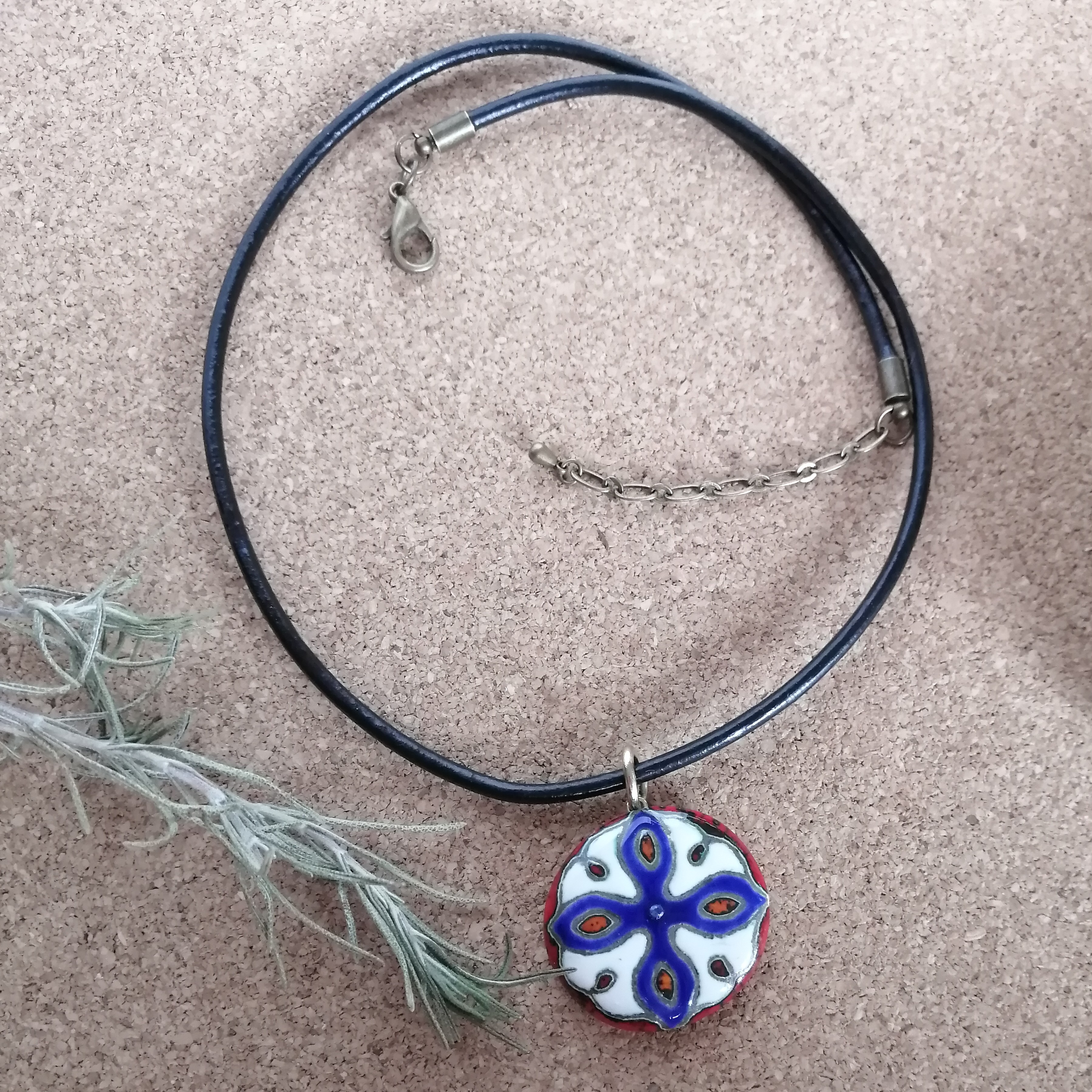 スペインタイルネックレス メンズ ビンテージ赤クロス青 Iichi ハンドメイド クラフト作品 手仕事品の通販