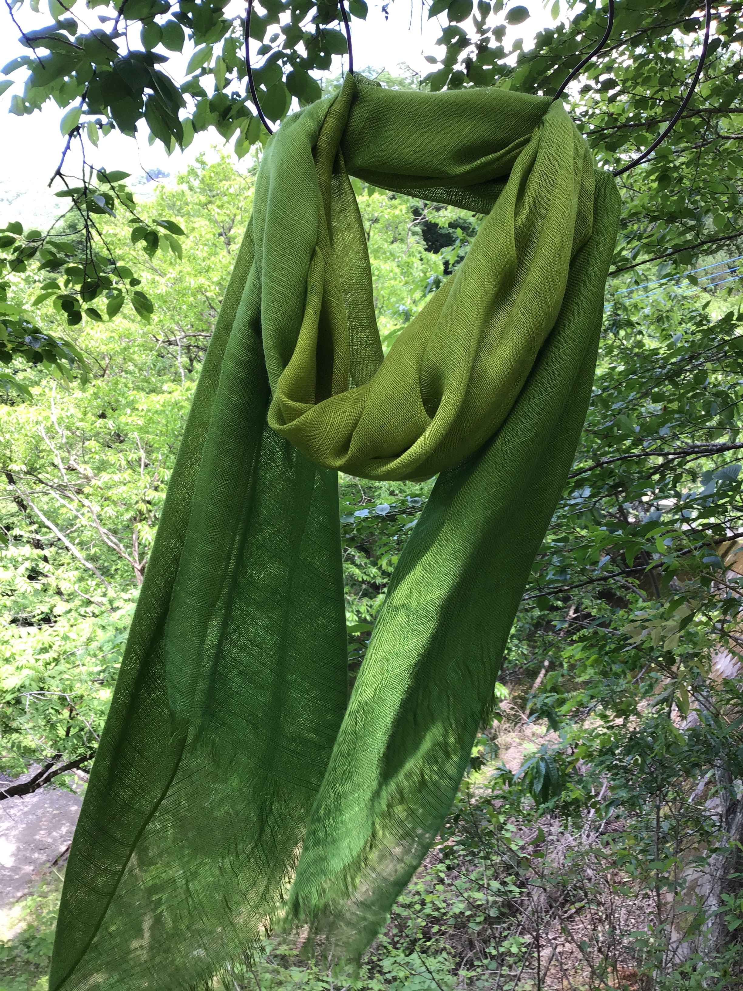 2黄浅緑-kiasamidori-草木染め手織りパシュミナシルク大判ストール