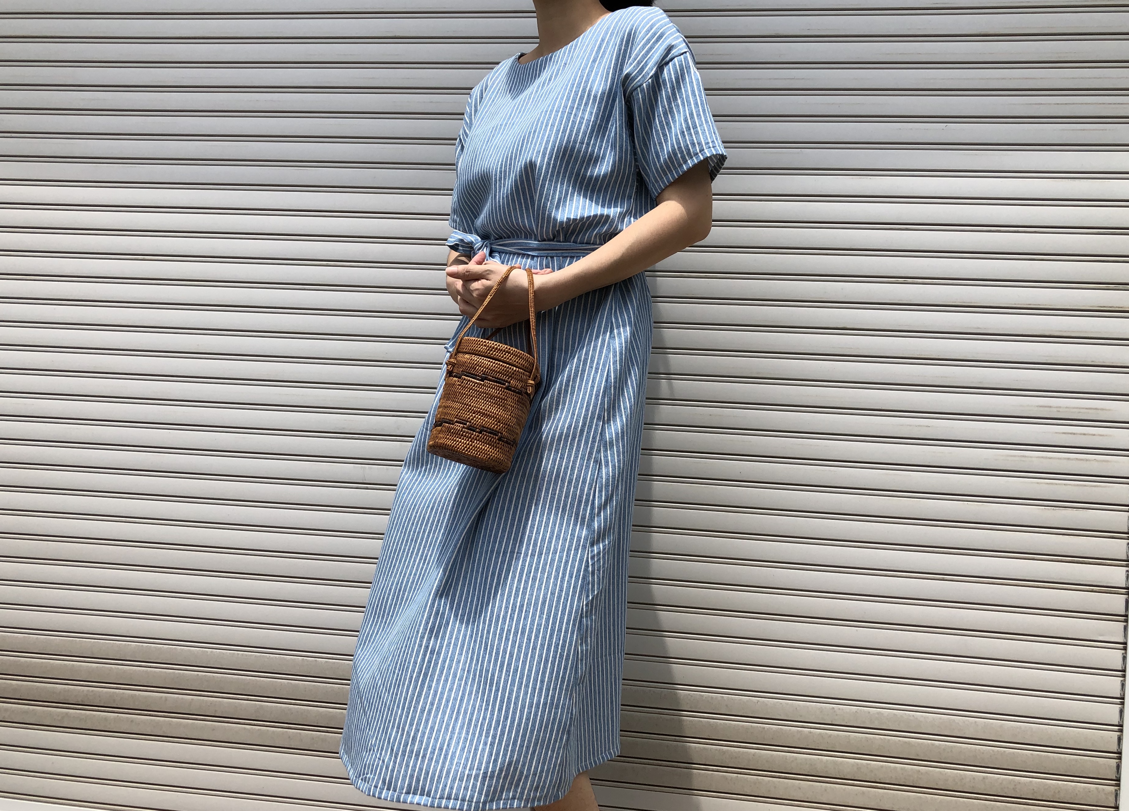 コットンリネン 透けない ゆったり腰紐ワンピース ストライプ 半袖 Iichi ハンドメイド クラフト作品 手仕事品の通販 コットンリネン 透けない ゆったり腰紐ワンピース ストライプ 半袖 Iichi ハンドメイド クラフト作品 手仕事品の通販