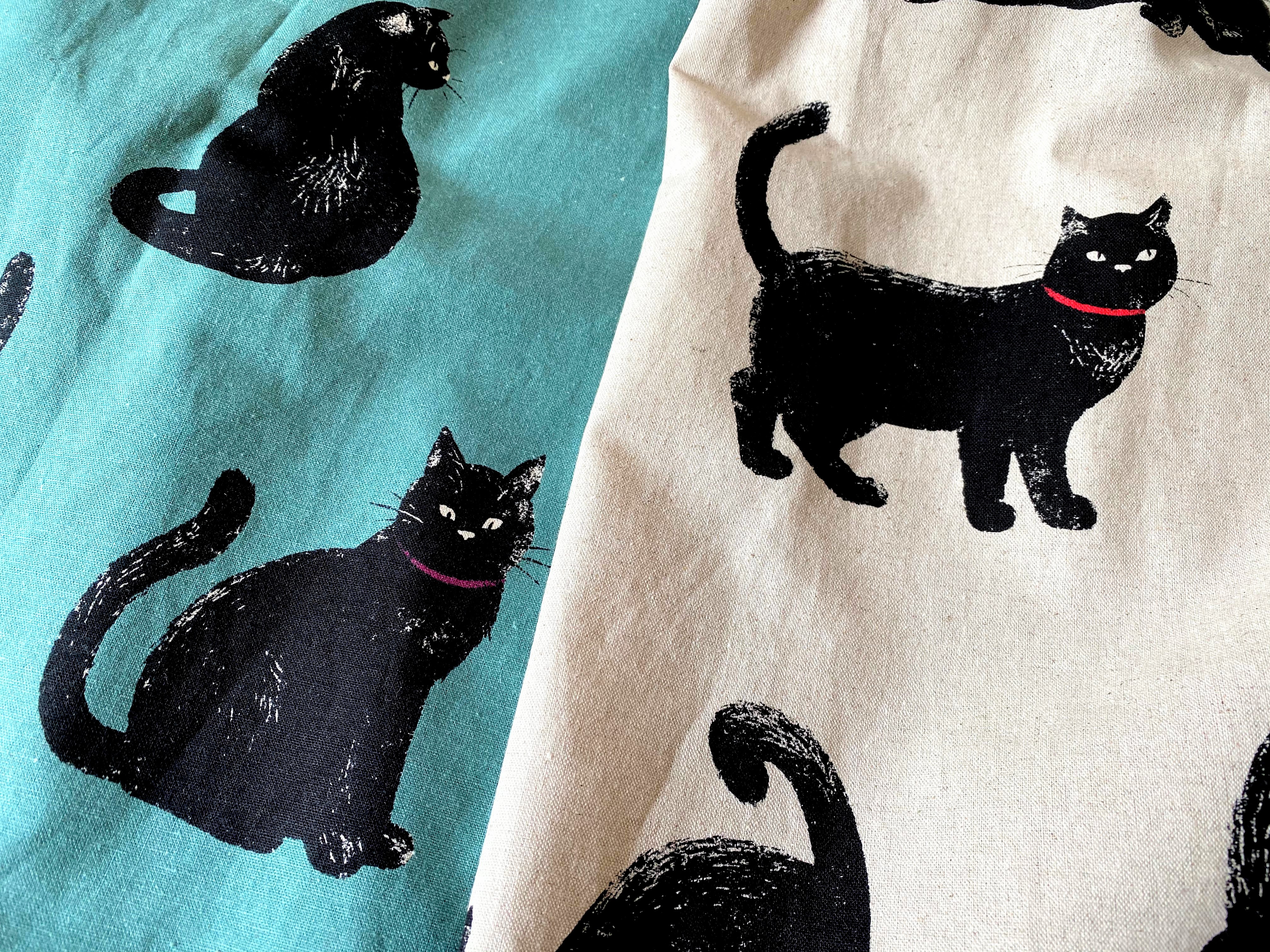 こなまいきな黒猫のロングスカート マキシ丈 コットンリネン リーフグリーン Iichi ハンドメイド クラフト作品 手仕事品の通販