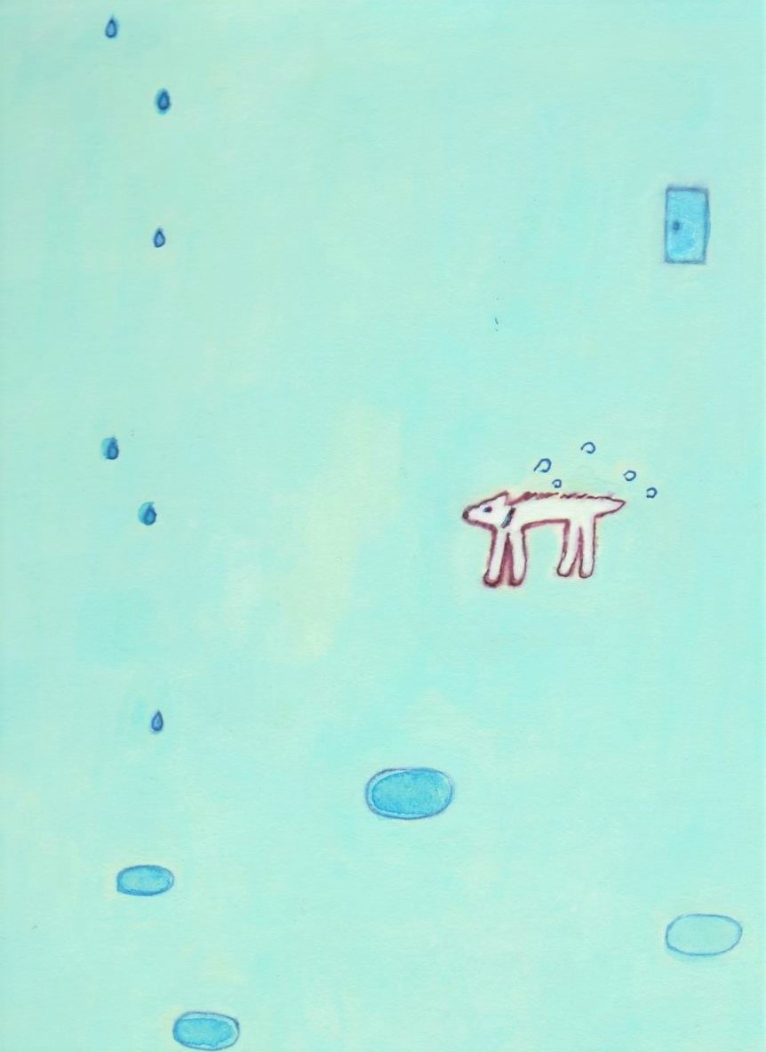 雨と白い犬 イラスト原画 木製額縁入り Iichi ハンドメイド クラフト作品 手仕事品の通販