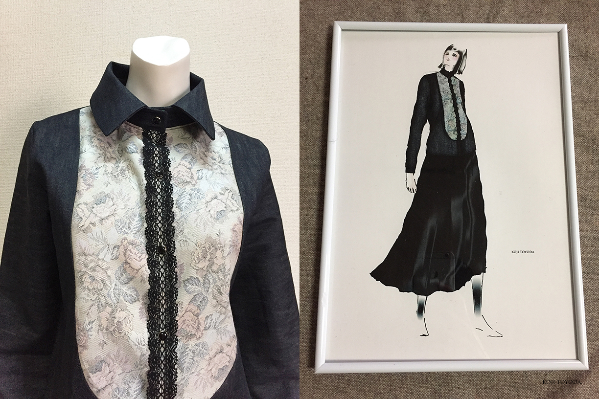 1点もの デザイン画付き 児島デニム 岡山産 ゴブラン織り シルク入り ブラウス Koji Toyoda Iichi ハンドメイド クラフト作品 手仕事品の通販