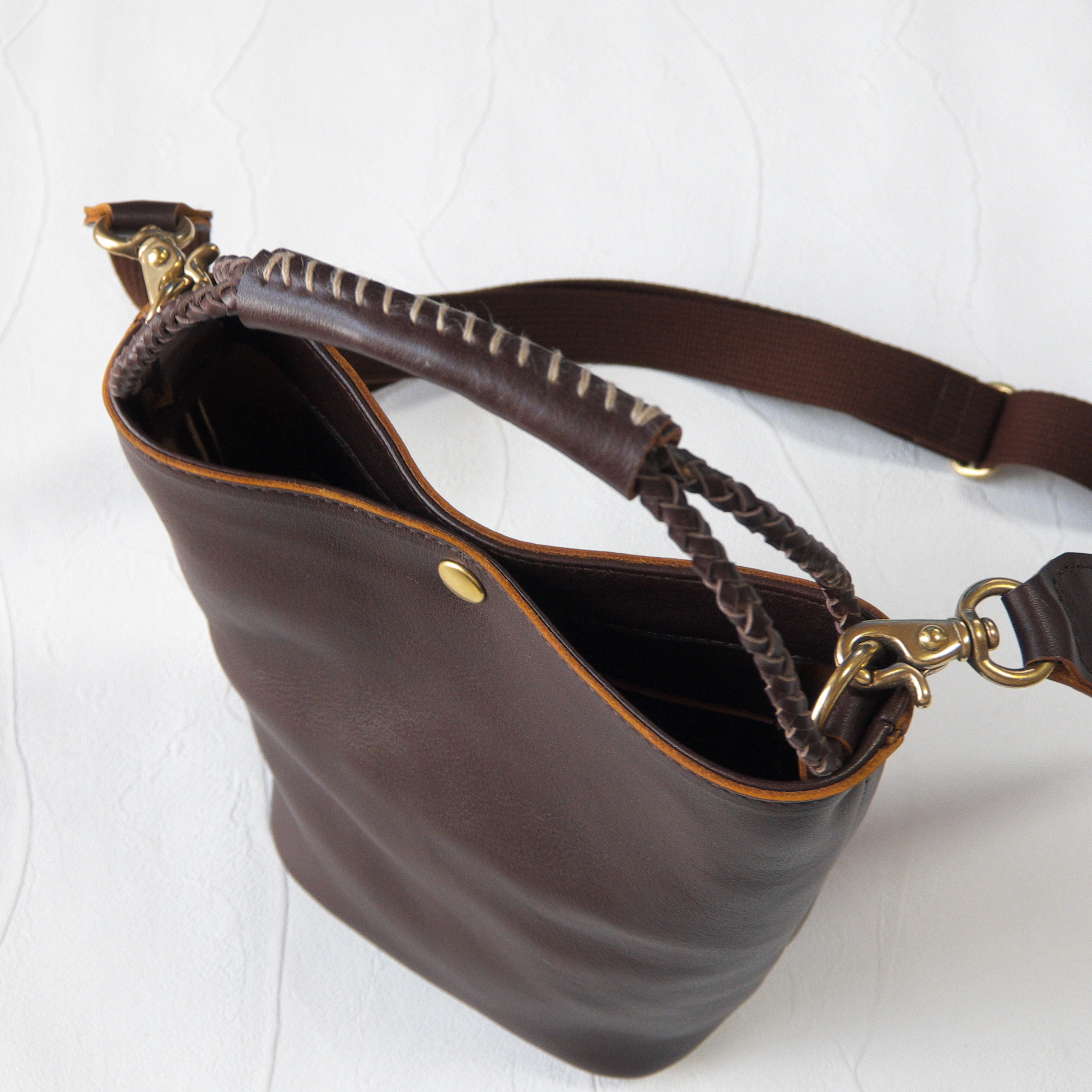 受注生産 編み紐ハンドルのバケツ型2way ショルダーバッグ Dark Brown Iichi ハンドメイド クラフト作品 手仕事品の通販