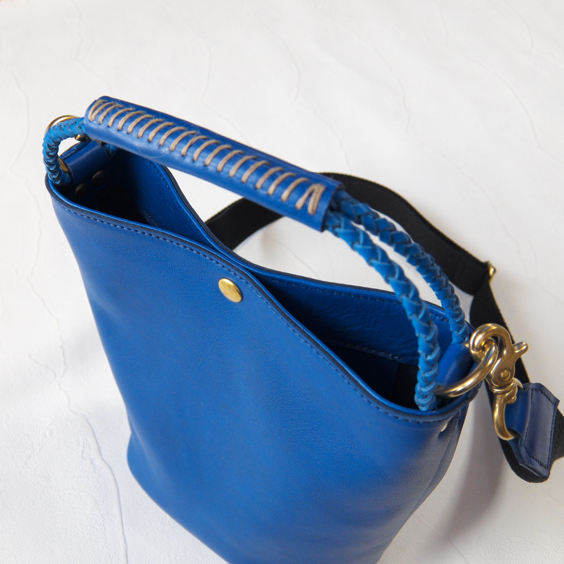 受注生産 編み紐ハンドルのバケツ型2way ショルダーバッグ Blue Iichi ハンドメイド クラフト作品 手仕事品の通販