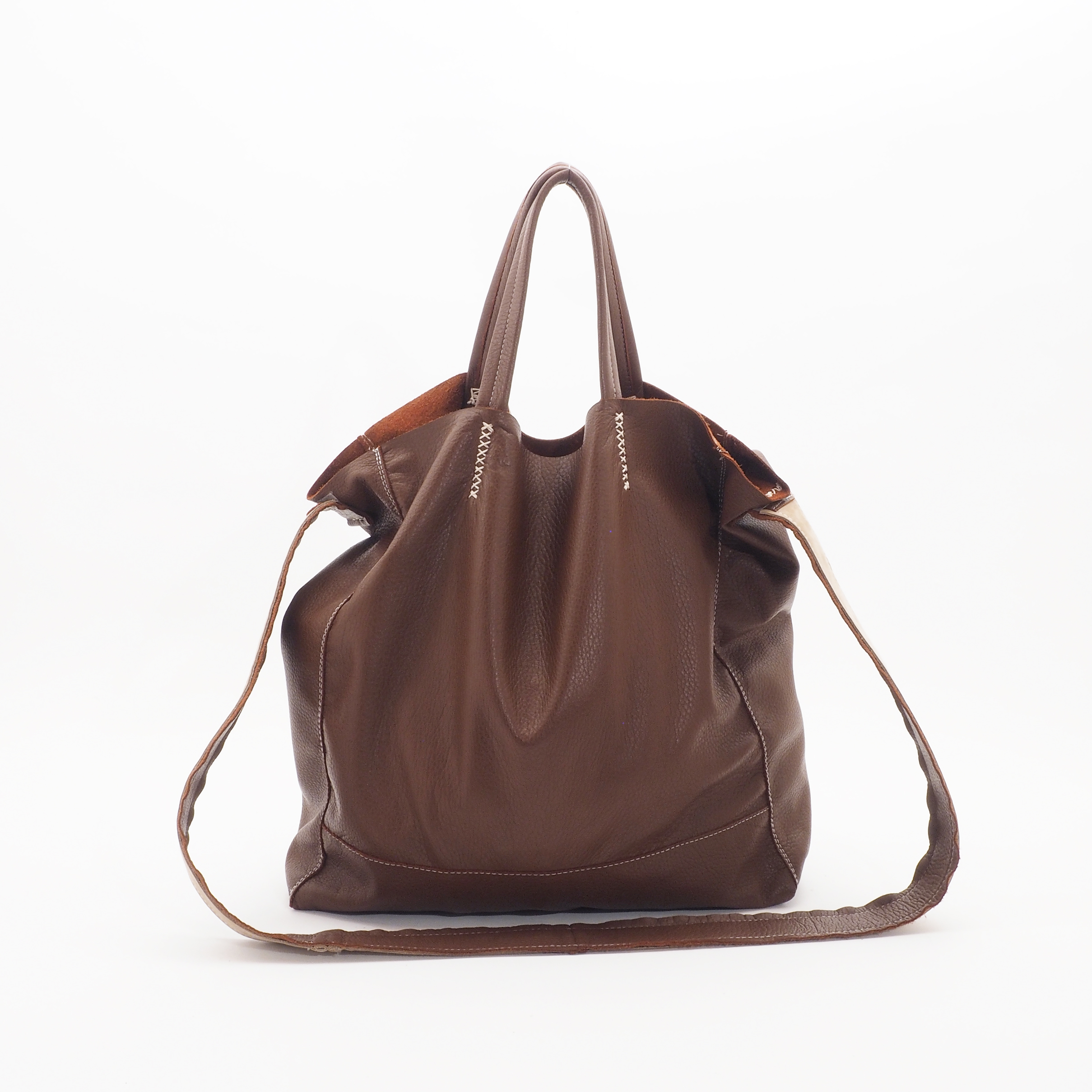 Deerleather Shoulder Hand Bag 茶 鹿革 S H002 Iichi ハンドメイド クラフト作品 手仕事品の通販