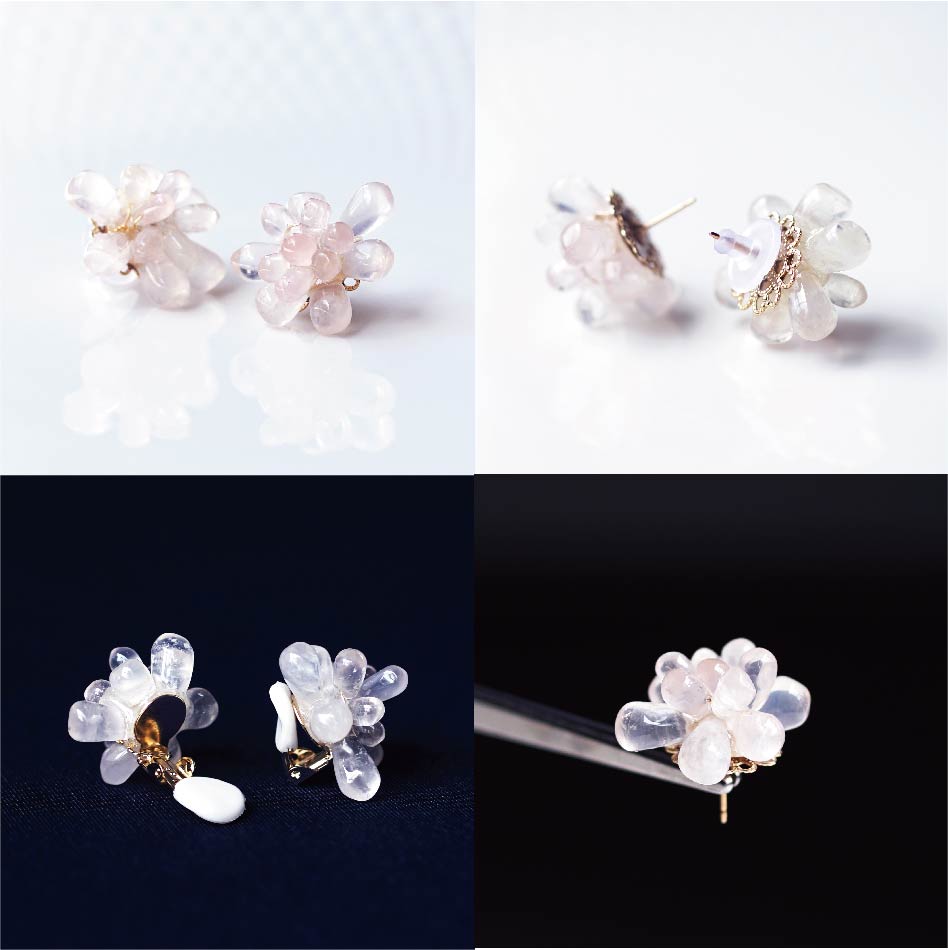 ローズクォーツによる蓮の花のピアス Lotus Flower Iichi ハンドメイド クラフト作品 手仕事品の通販