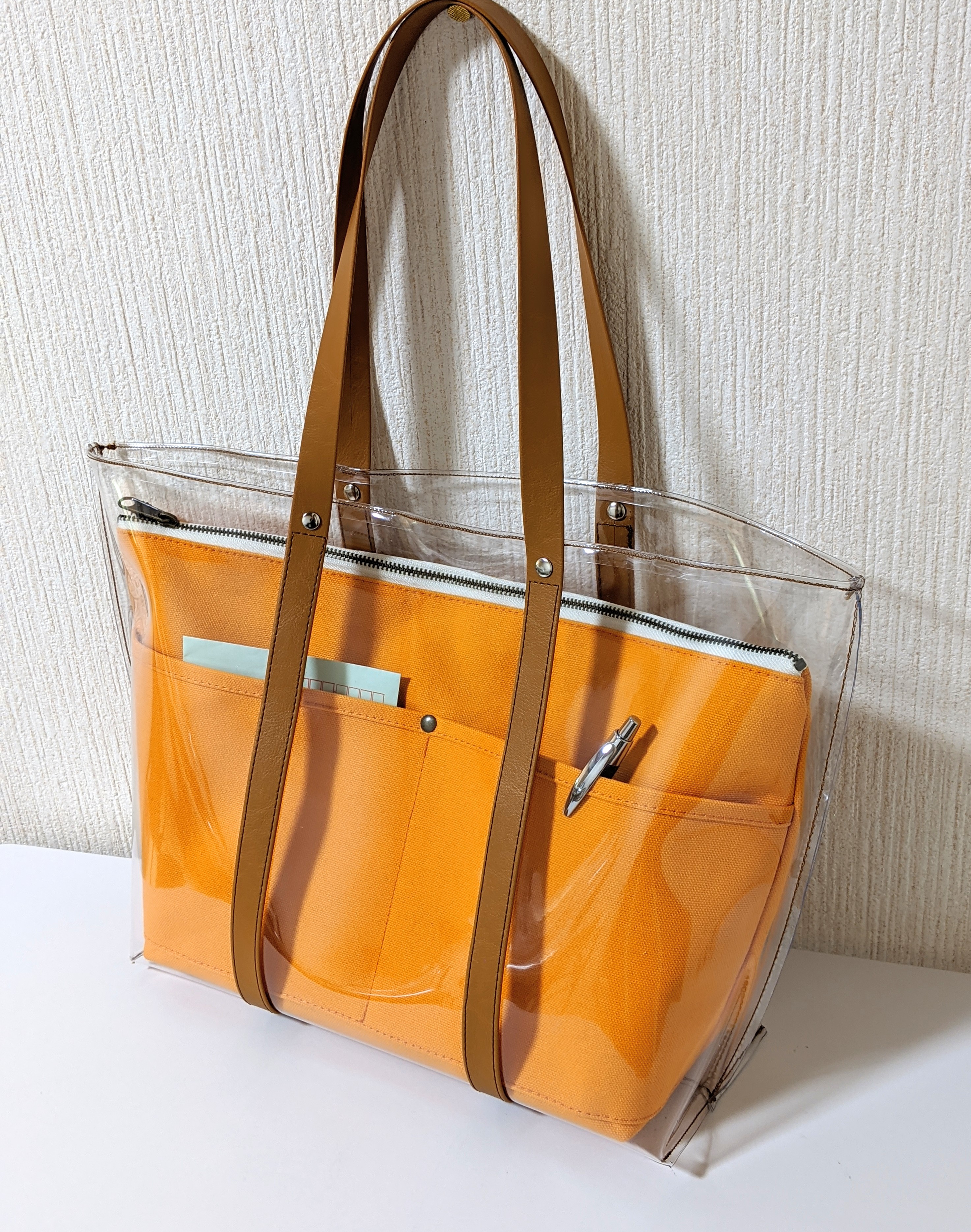 クリアトートバッグin帆布クラッチ オレンジ Iichi ハンドメイド クラフト作品 手仕事品の通販 クリアトートバッグin帆布クラッチ オレンジ Iichi ハンドメイド クラフト作品 手仕事品の通販