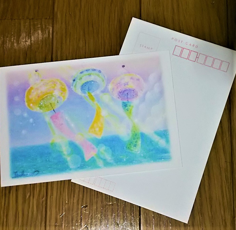暑中お見舞い2枚セット 金魚と風鈴 パステルアートのポストカード Iichi ハンドメイド クラフト作品 手仕事品の通販