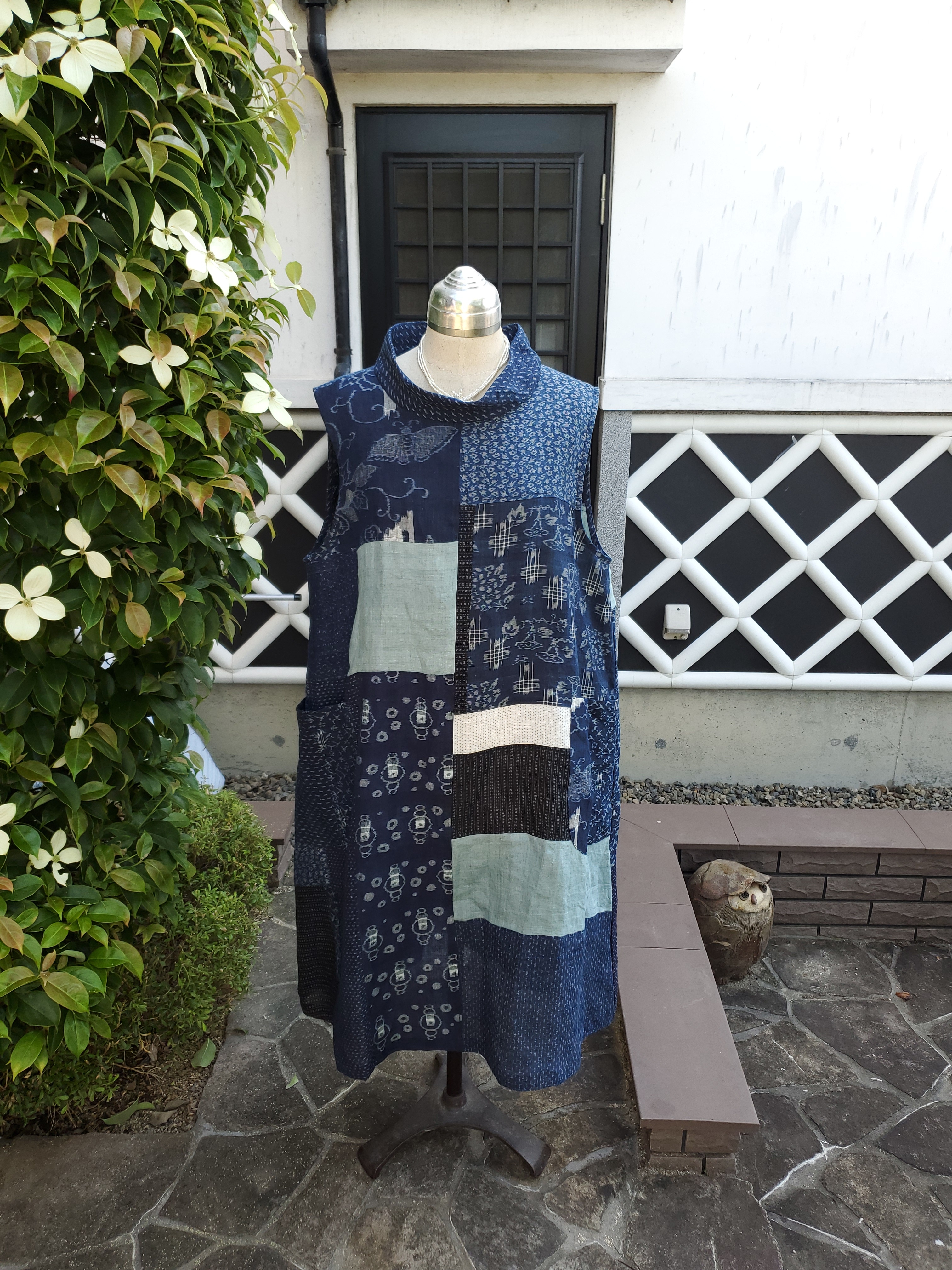 着物リメイク 手作り 近江など いろいろな麻 パッチ 袖無し ワンピース Iichi ハンドメイド クラフト作品 手仕事品の通販