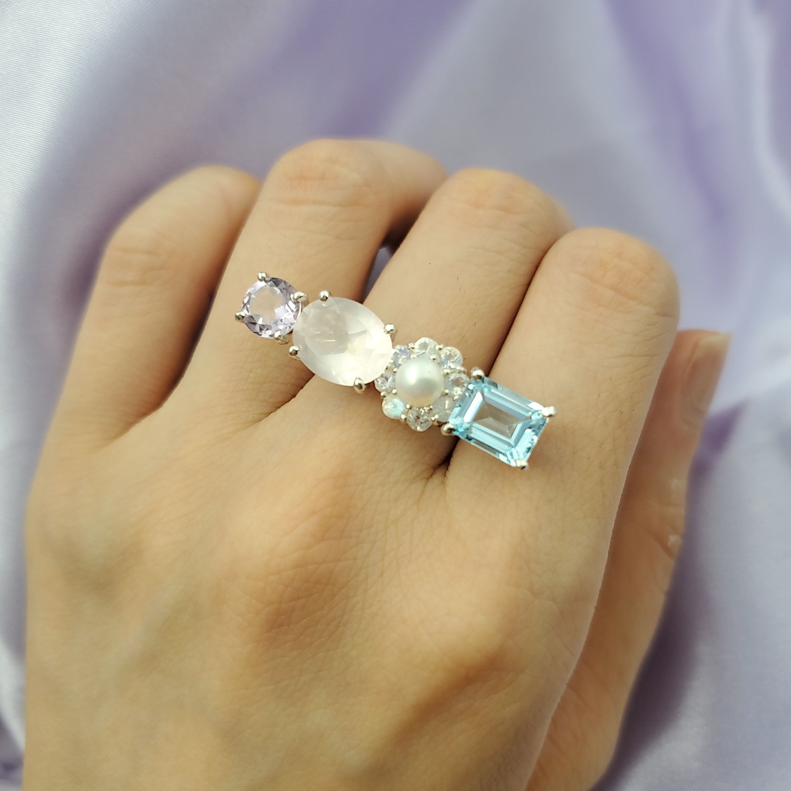 ユニコーンカラー天然石のプリンセスリング Iichi ハンドメイド クラフト作品 手仕事品の通販