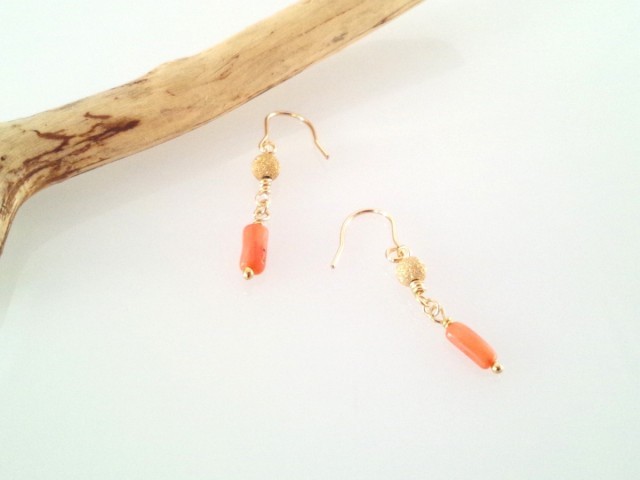 Coral 天然珊瑚 さんご K14gf ピアス Iichi ハンドメイド クラフト作品 手仕事品の通販