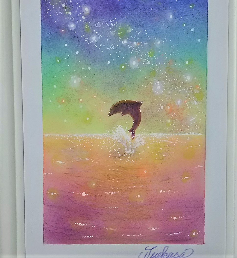 海とイルカのパステルアート Under The Milkyway 天の川の下で Iichi ハンドメイド クラフト作品 手仕事品の通販