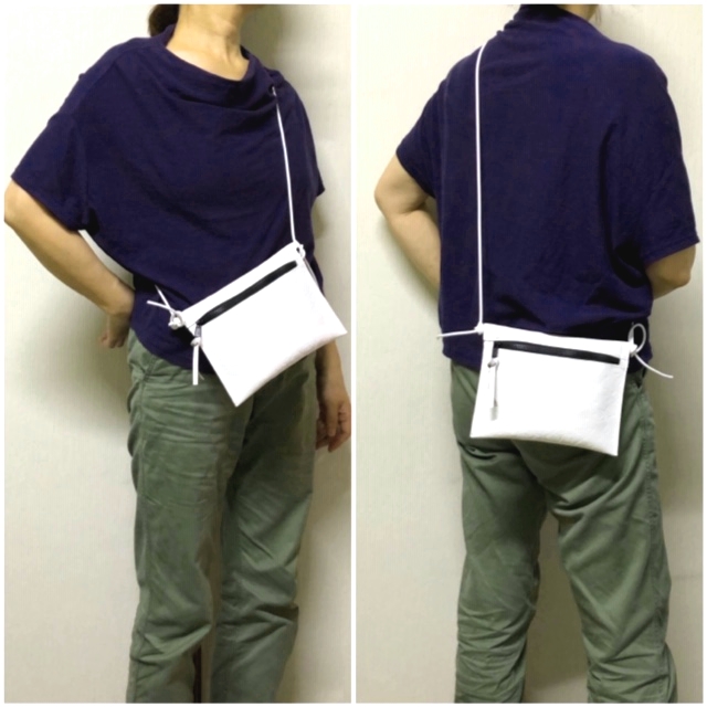 星の型押しレザーのサコッシュ・白  iichi ハンドメイド・クラフト 