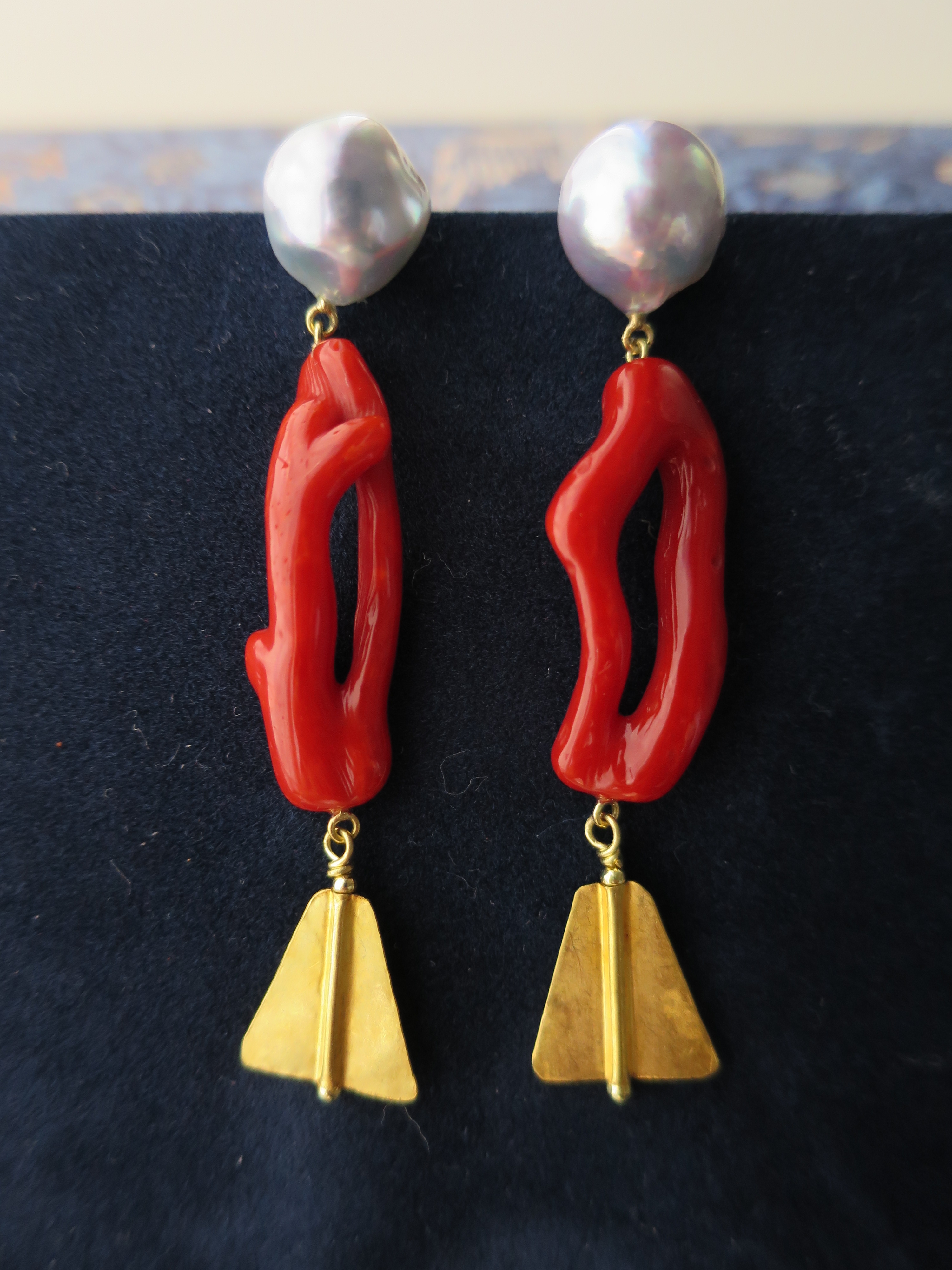 K18 地中海珊瑚 あこやバロックパール ピアス Iichi ハンドメイド クラフト作品 手仕事品の通販