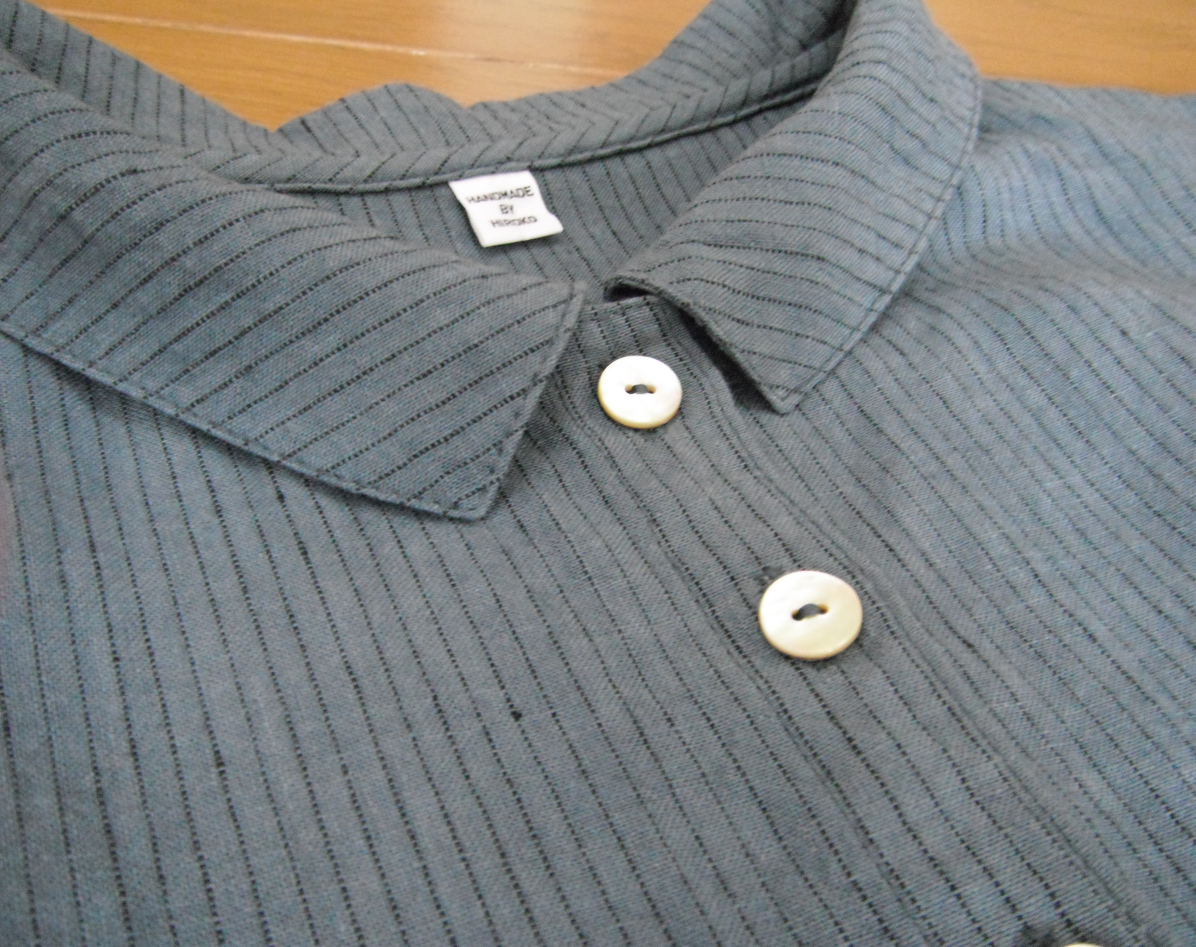 リネンの襟付き夏ワンピース 渋青 Iichi ハンドメイド クラフト作品 手仕事品の通販