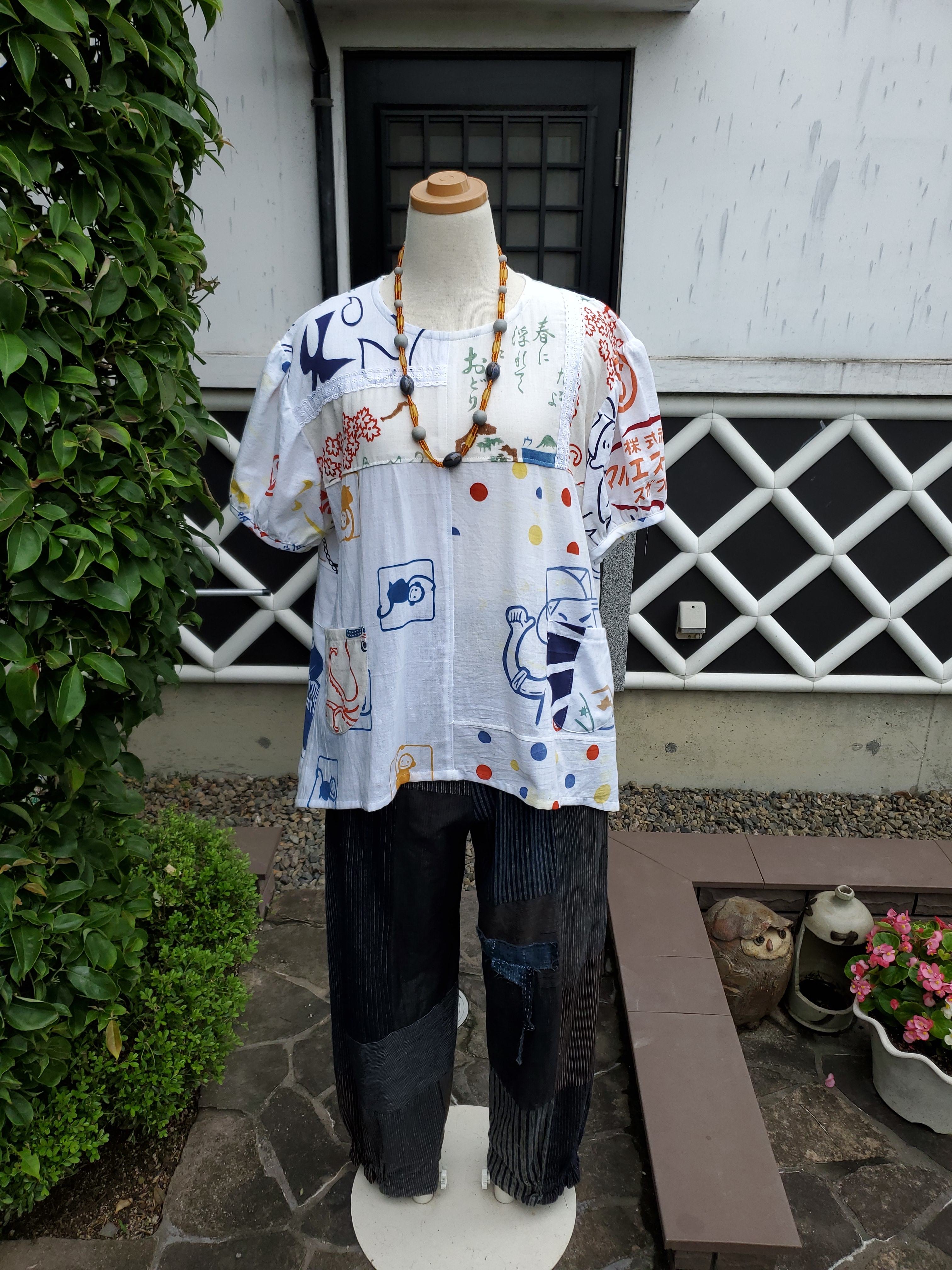 着物リメイク 手作り かわいい 手ぬぐい ブラウス Iichi ハンドメイド クラフト作品 手仕事品の通販