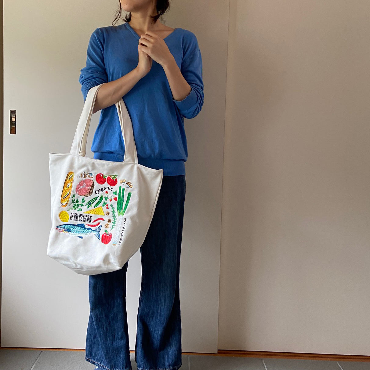 野菜たっぷり 刺繍エコ トートバッグ Iichi ハンドメイド クラフト作品 手仕事品の通販