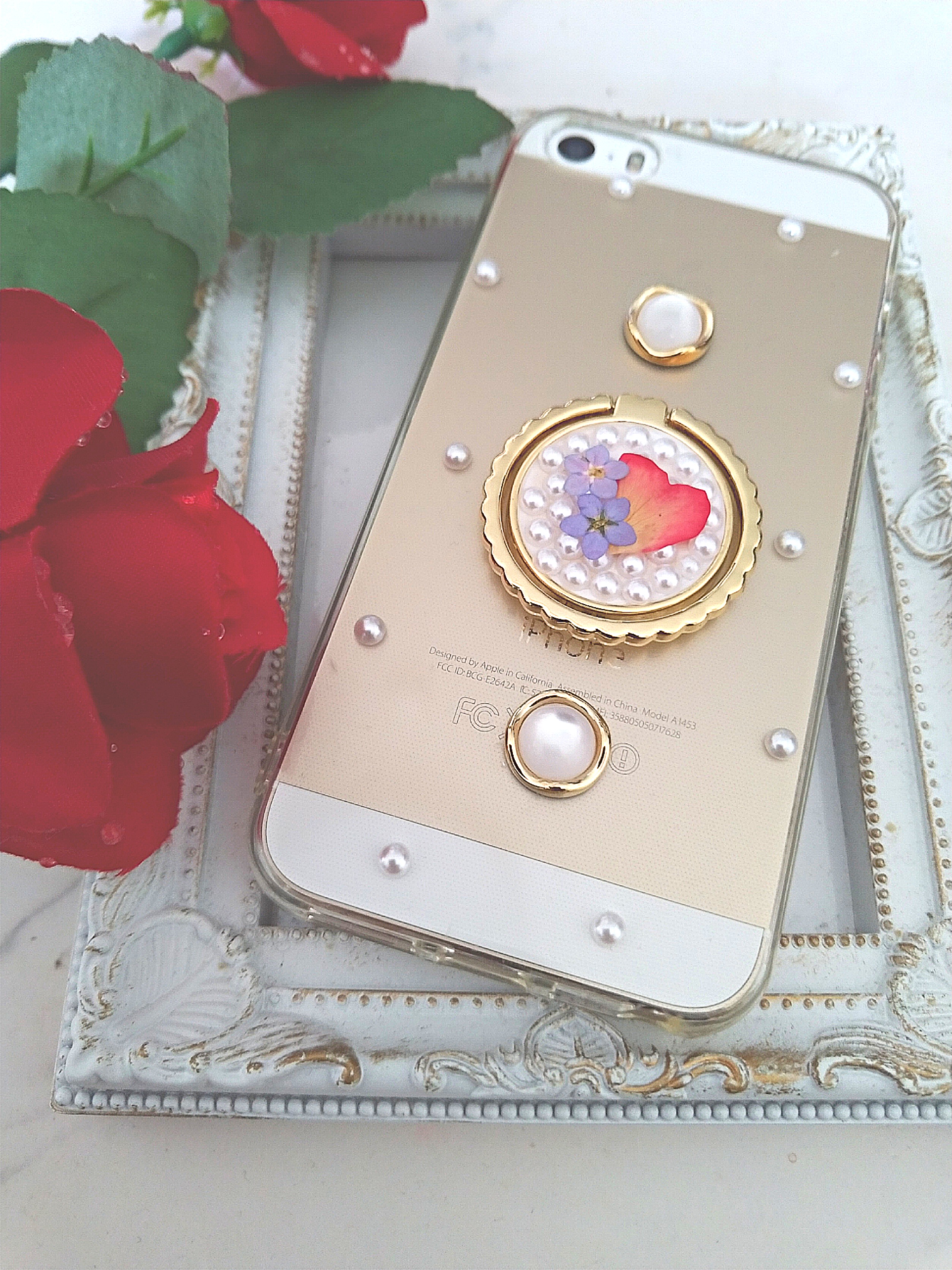 Iphoneケース Android スマホケース スマホリング 付き 忘れな草とミニ薔薇の花びら Iichi ハンドメイド クラフト作品 手仕事品の通販