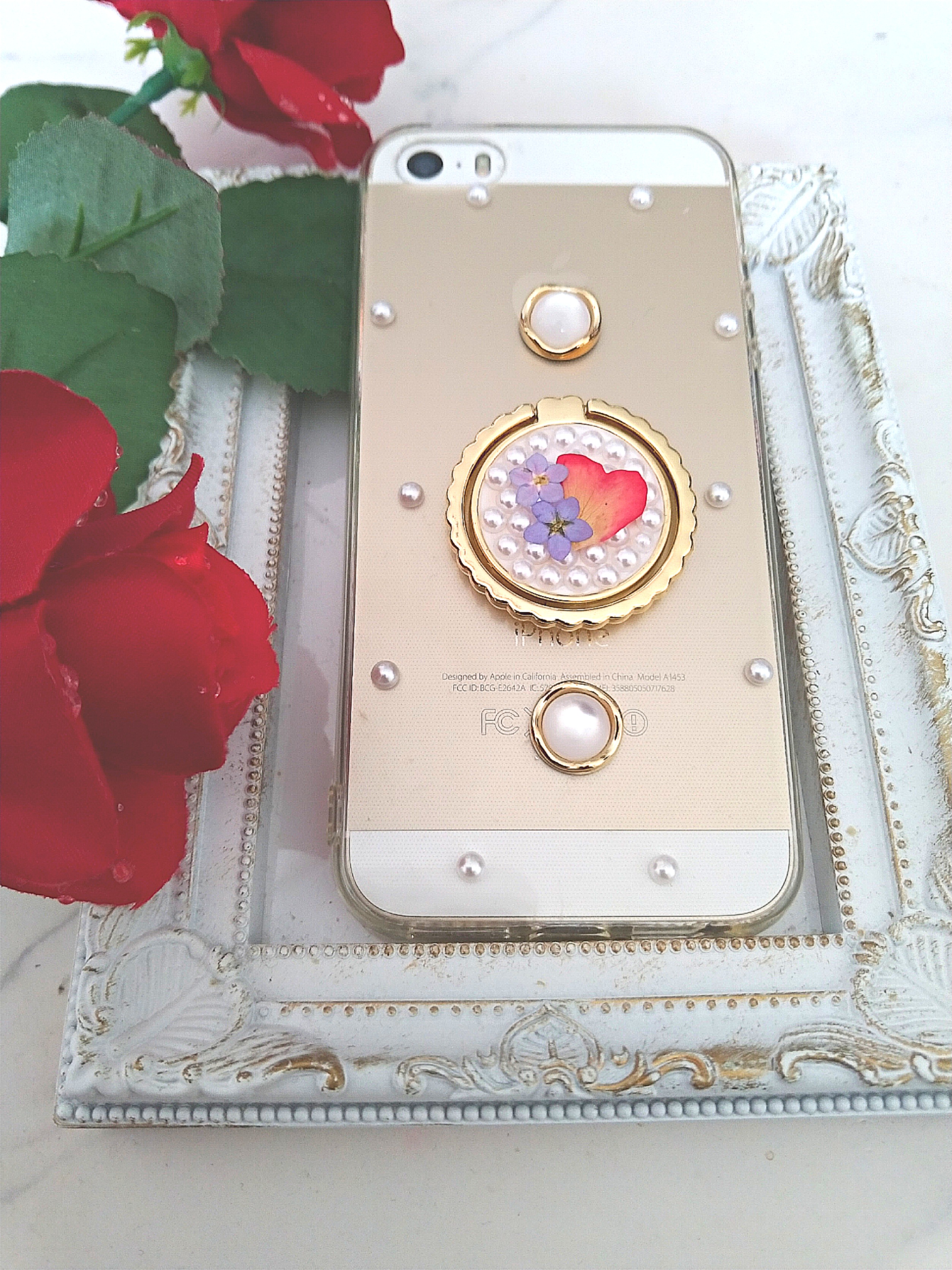 Iphoneケース Android スマホケース スマホリング 付き 忘れな草とミニ薔薇の花びら Iichi ハンドメイド クラフト作品 手仕事品の通販