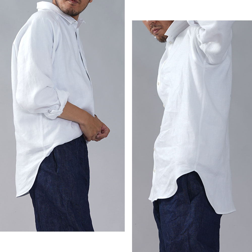 Wafu Lサイズ リネンシャツ メンズ仕様 メンズシャツ 最上質リネン100 ツイル ホワイト T035i Wht2 L Iichi ハンドメイド クラフト作品 手仕事品の通販