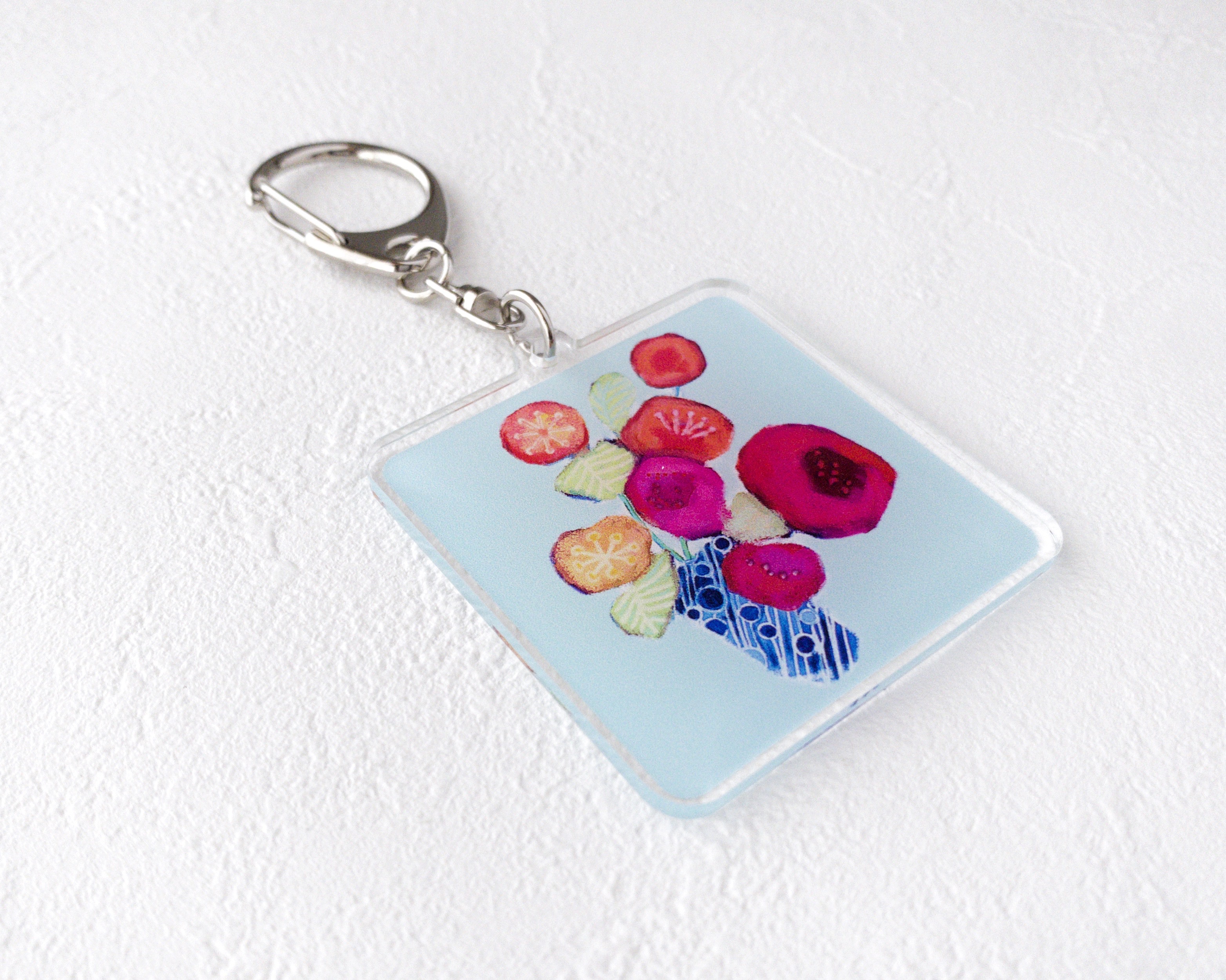 アクリルキーホルダー 青 花瓶の花 Iichi ハンドメイド クラフト作品 手仕事品の通販