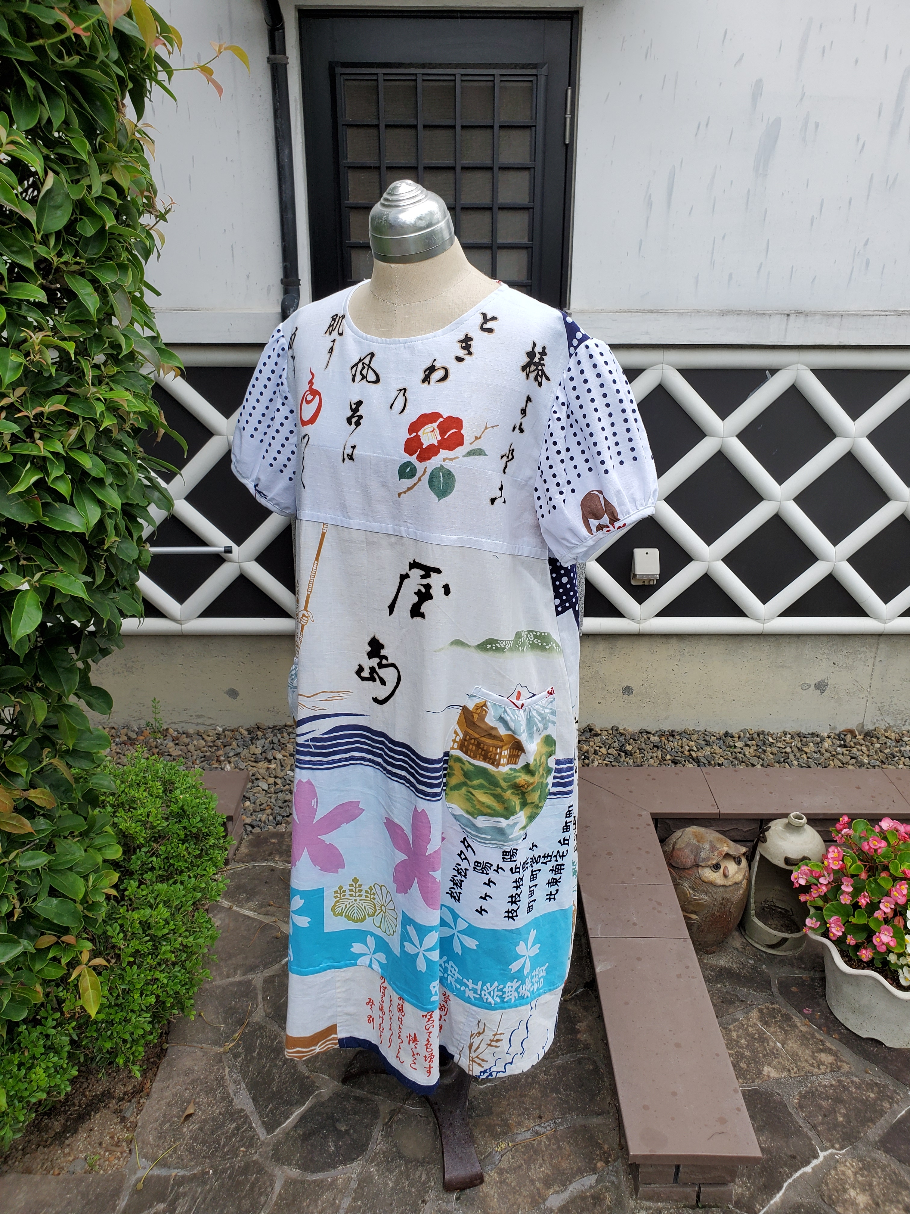 着物リメイク 手作り 手ぬぐい ワンピース Iichi ハンドメイド クラフト作品 手仕事品の通販