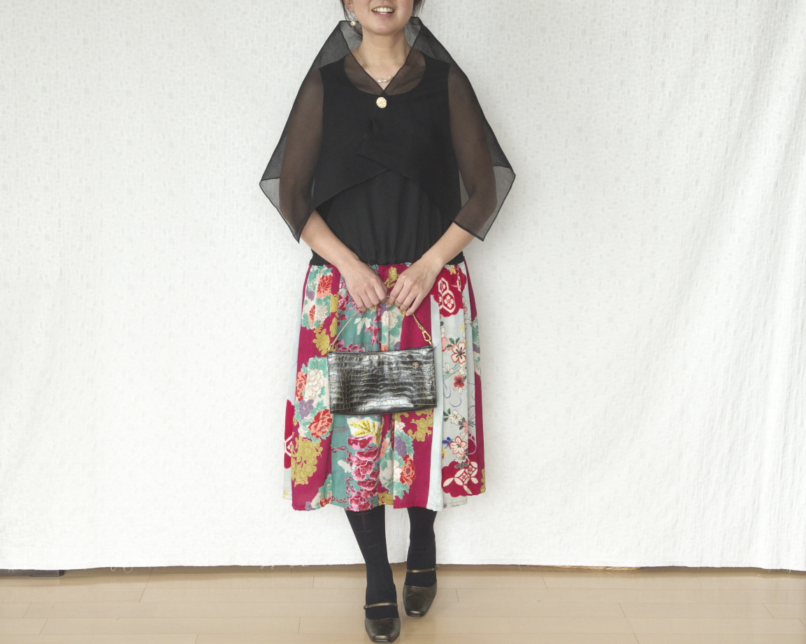 送料無料 ショール付き バイカラーワンピース Iichi ハンドメイド クラフト作品 手仕事品の通販