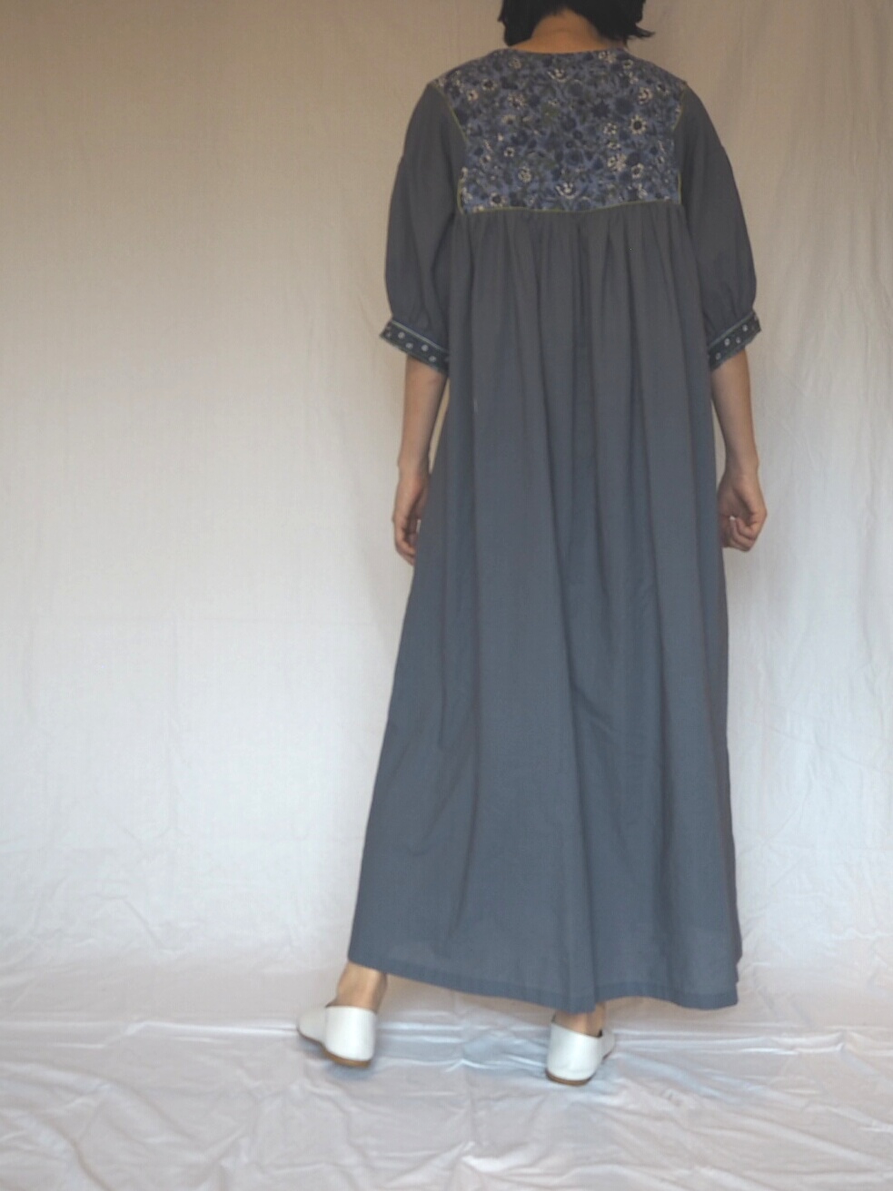 インド綿 ブロックプリント 切り替えワンピース ブルー Iichi ハンドメイド クラフト作品 手仕事品の通販