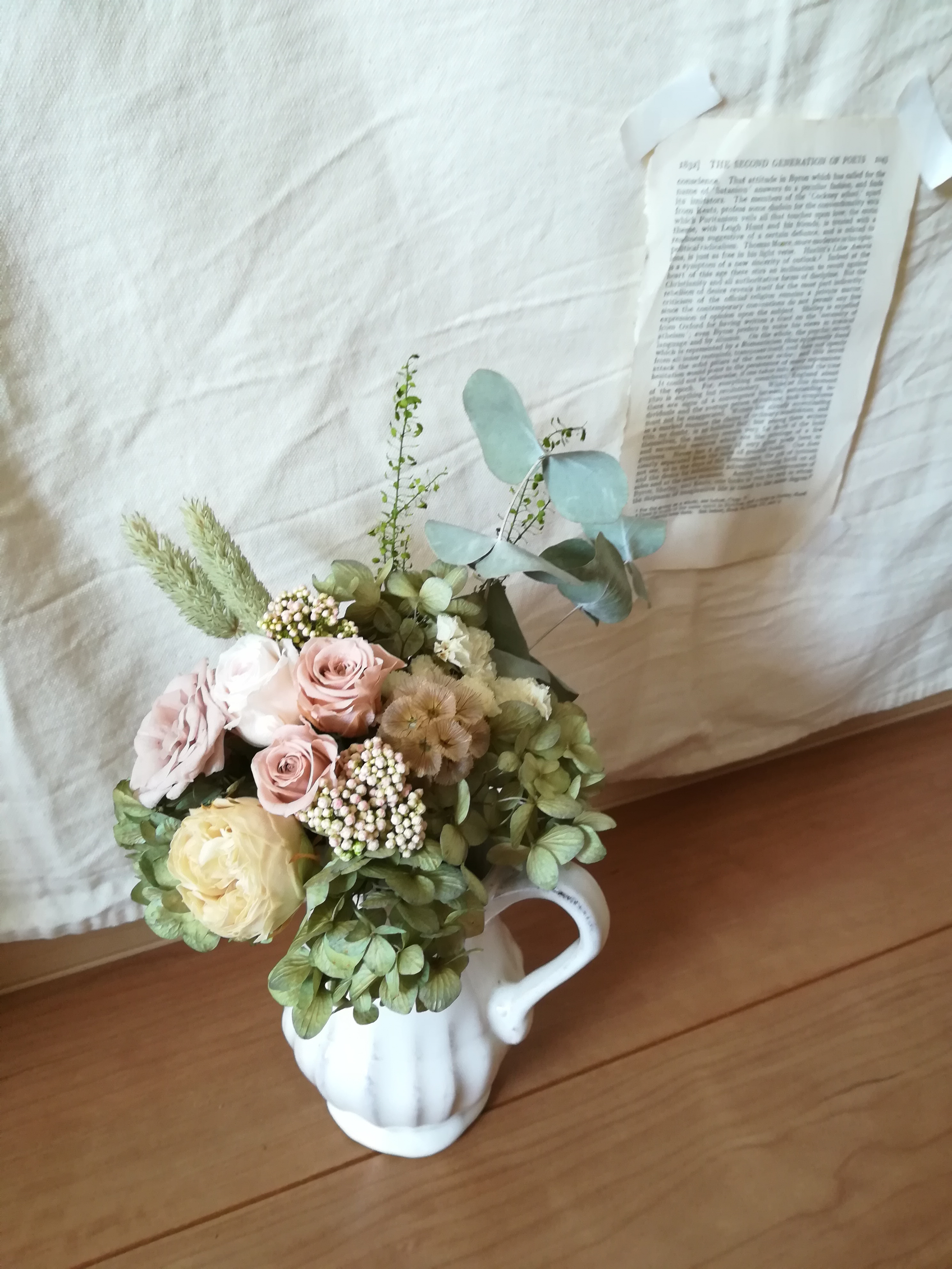 オールドローズの吊るすブーケ プリザーブドフラワードライフラワーグリーン Iichi ハンドメイド クラフト作品 手仕事品の通販