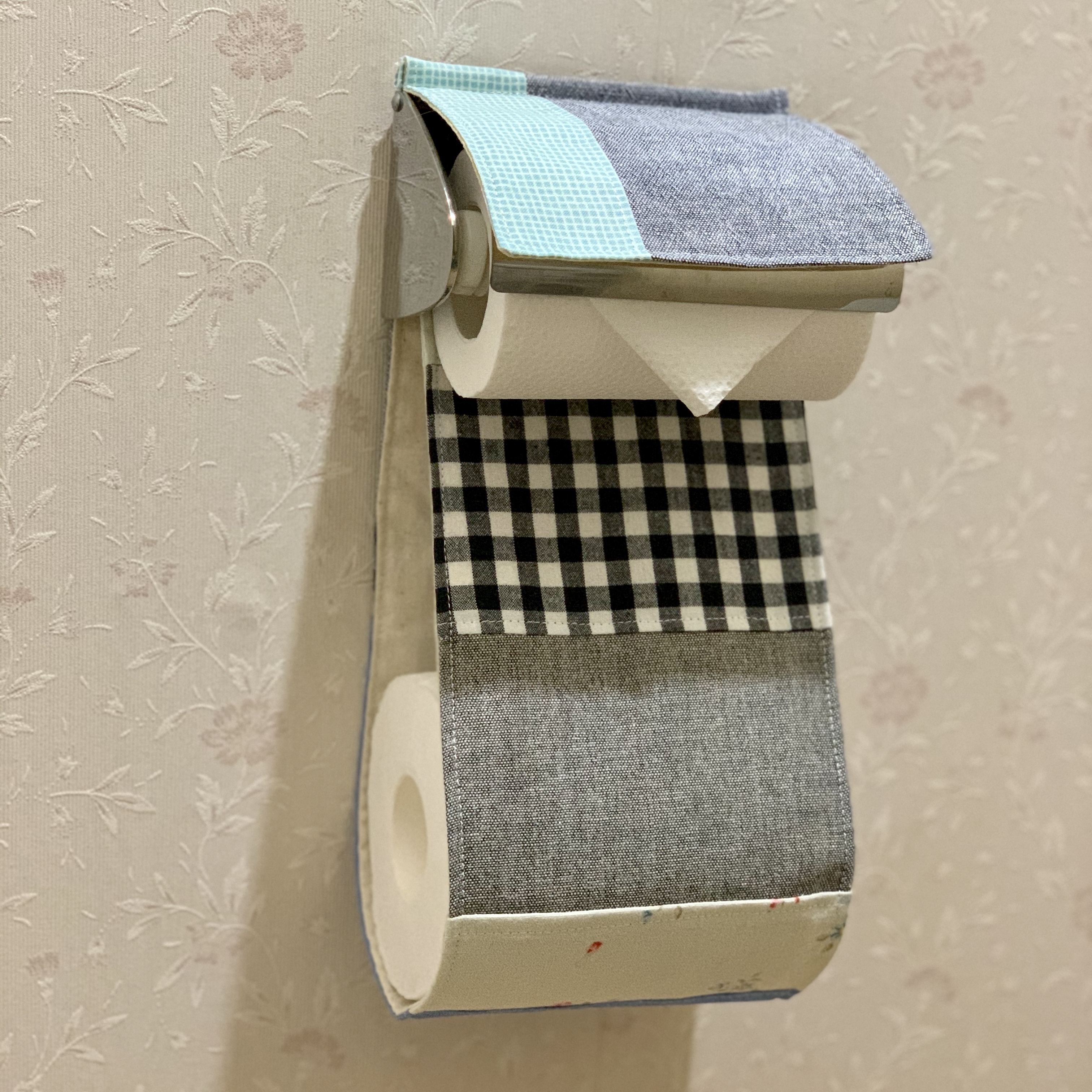 出荷 トイレロール カバー ハンドメイド デニム柄 パッチワーク